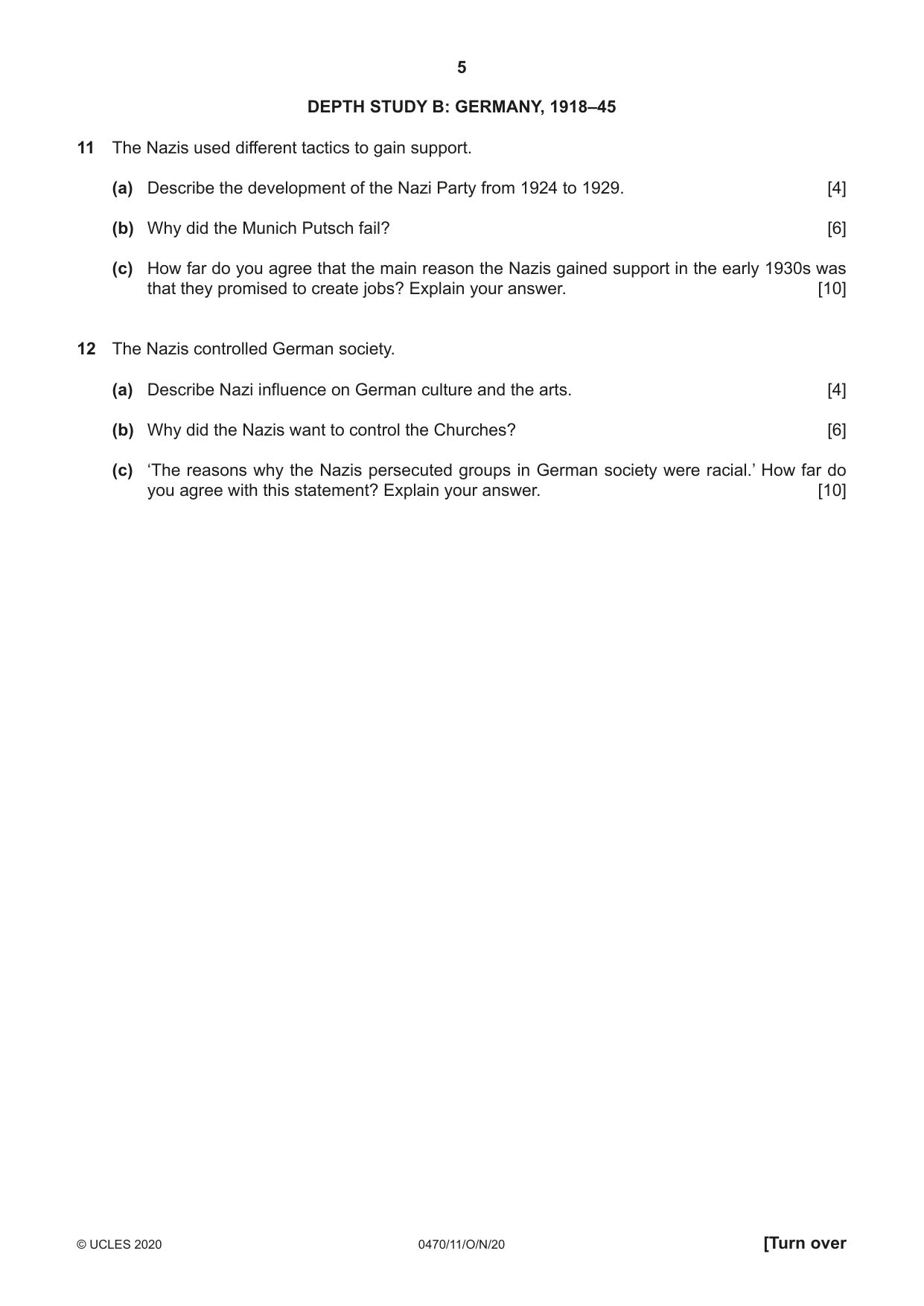 Cambridge IGCSE History 0470 2020 Oct/Nov Paper 1 · Variant 1 question paper, page 5 of 12