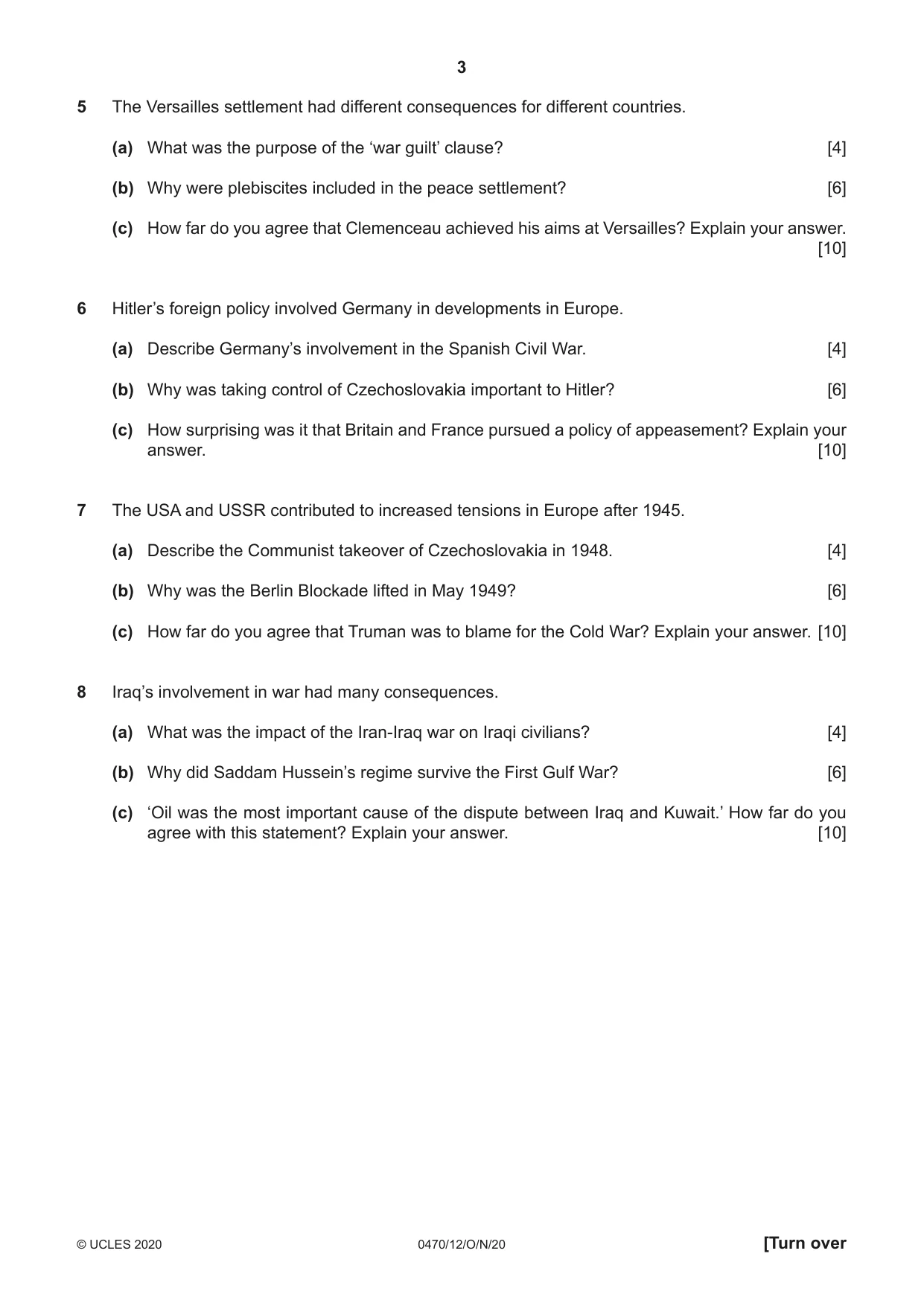 Cambridge IGCSE History 0470 2020 Oct/Nov Paper 1 · Variant 2 question paper, page 3 of 12