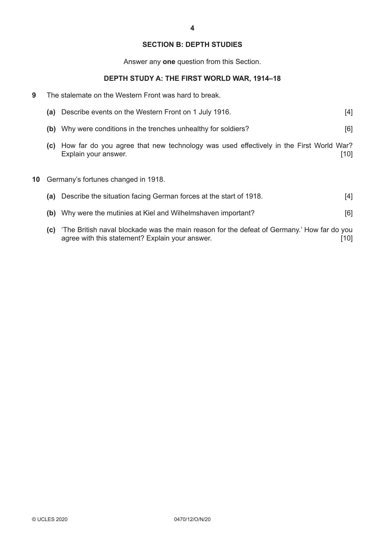 Cambridge IGCSE History 0470 2020 Oct/Nov Paper 1 · Variant 2 question paper, page 4 of 12