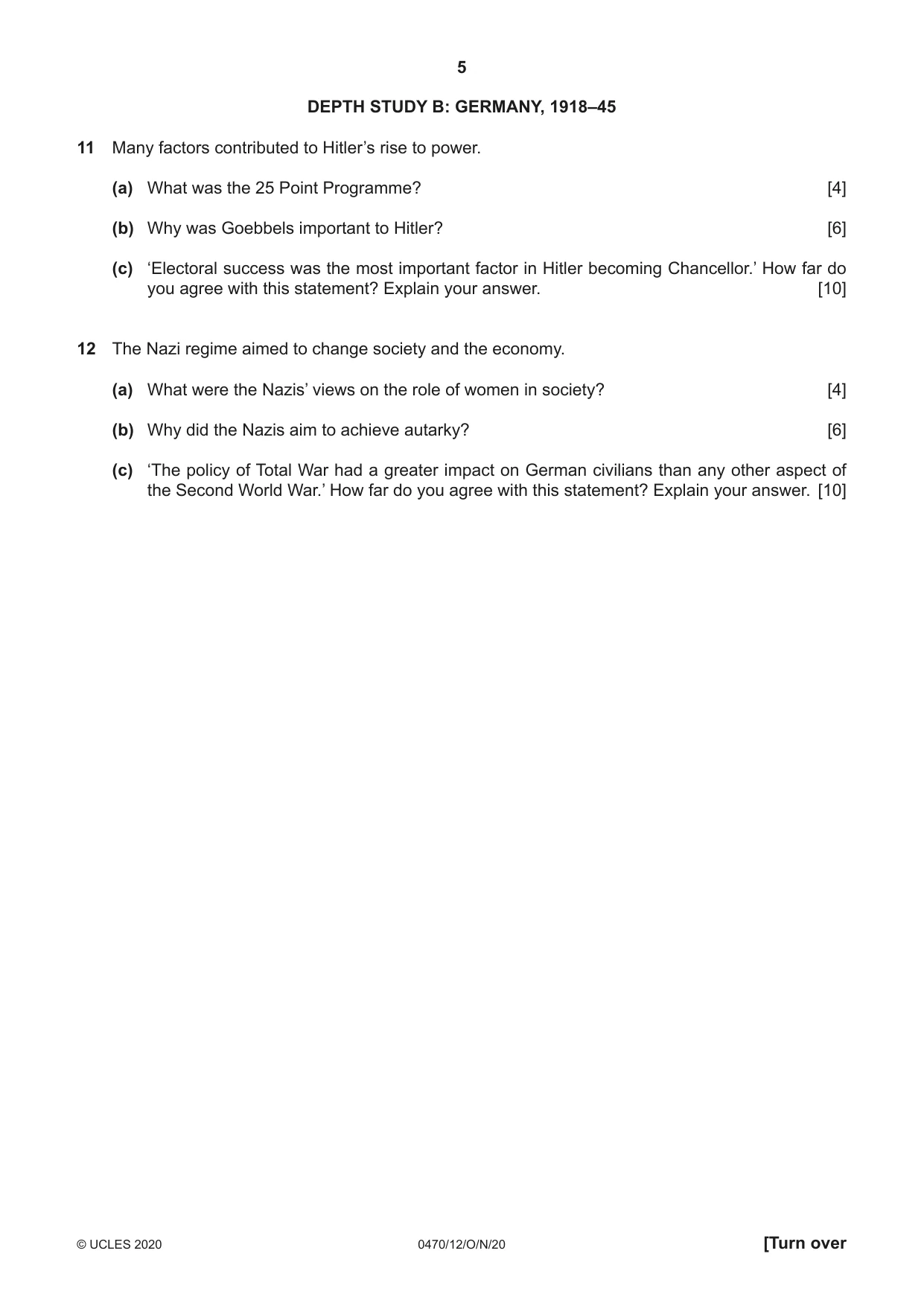 Cambridge IGCSE History 0470 2020 Oct/Nov Paper 1 · Variant 2 question paper, page 5 of 12