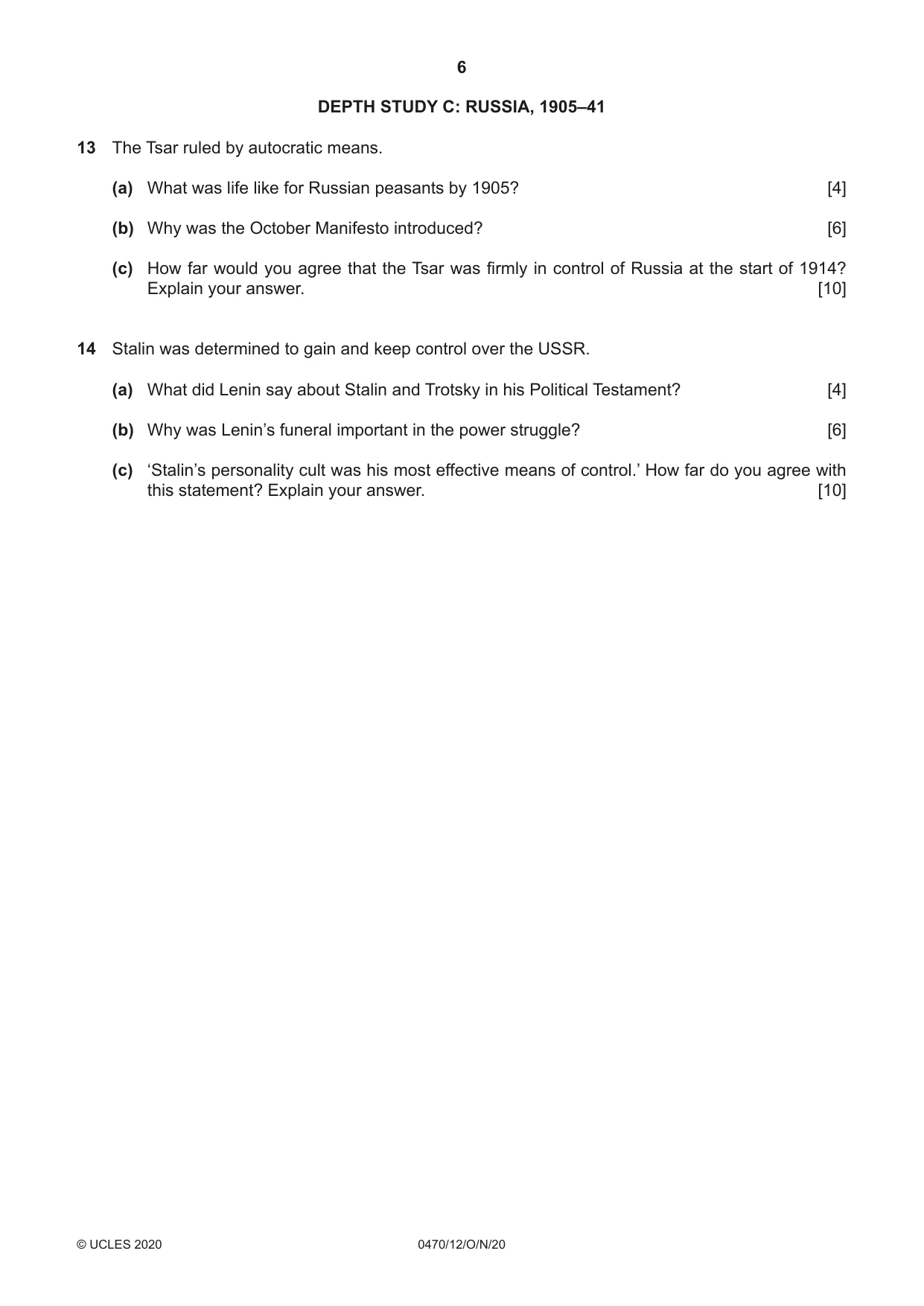 Cambridge IGCSE History 0470 2020 Oct/Nov Paper 1 · Variant 2 question paper, page 6 of 12