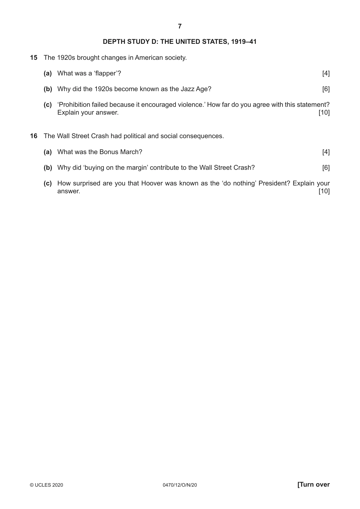 Cambridge IGCSE History 0470 2020 Oct/Nov Paper 1 · Variant 2 question paper, page 7 of 12