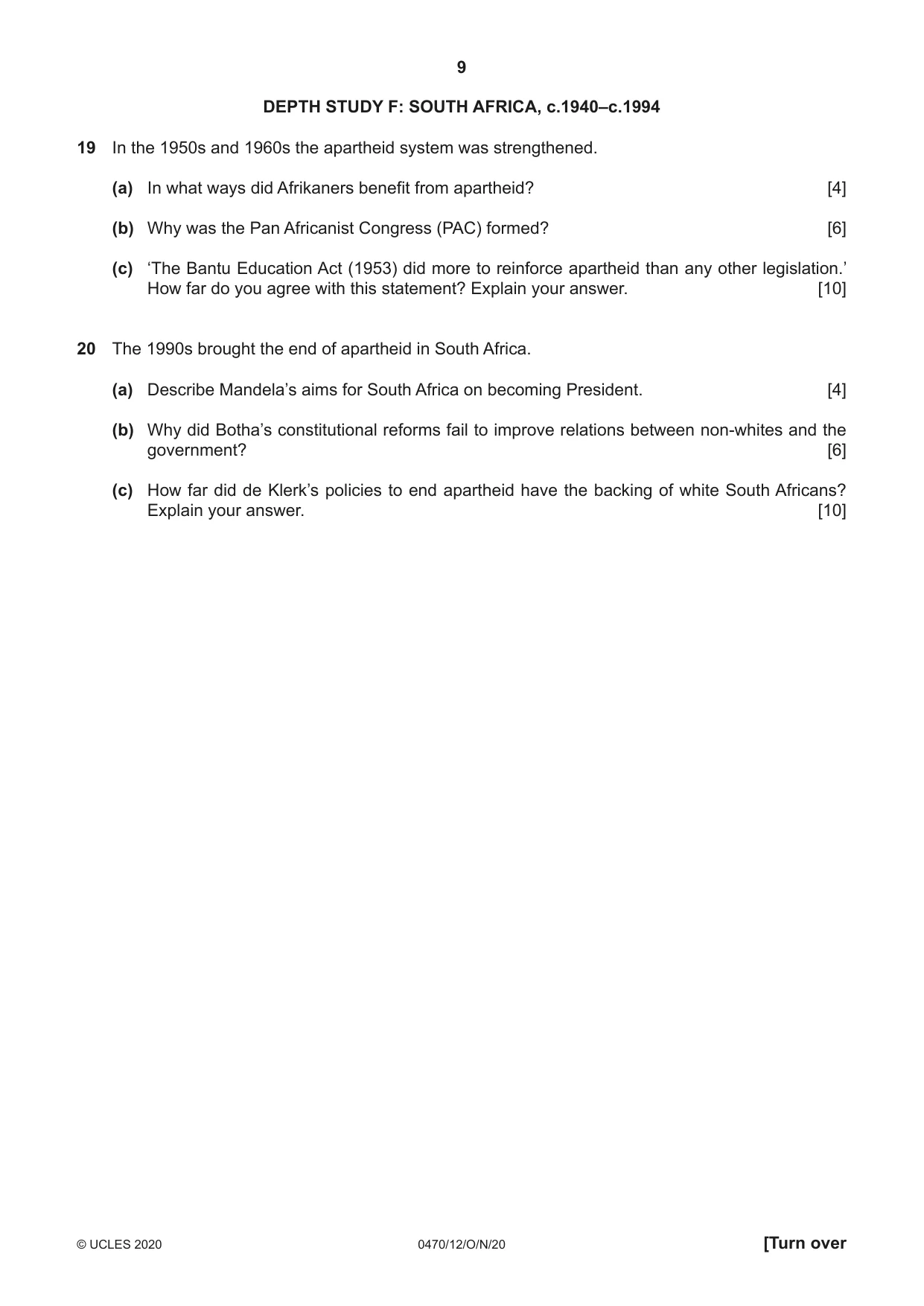 Cambridge IGCSE History 0470 2020 Oct/Nov Paper 1 · Variant 2 question paper, page 9 of 12