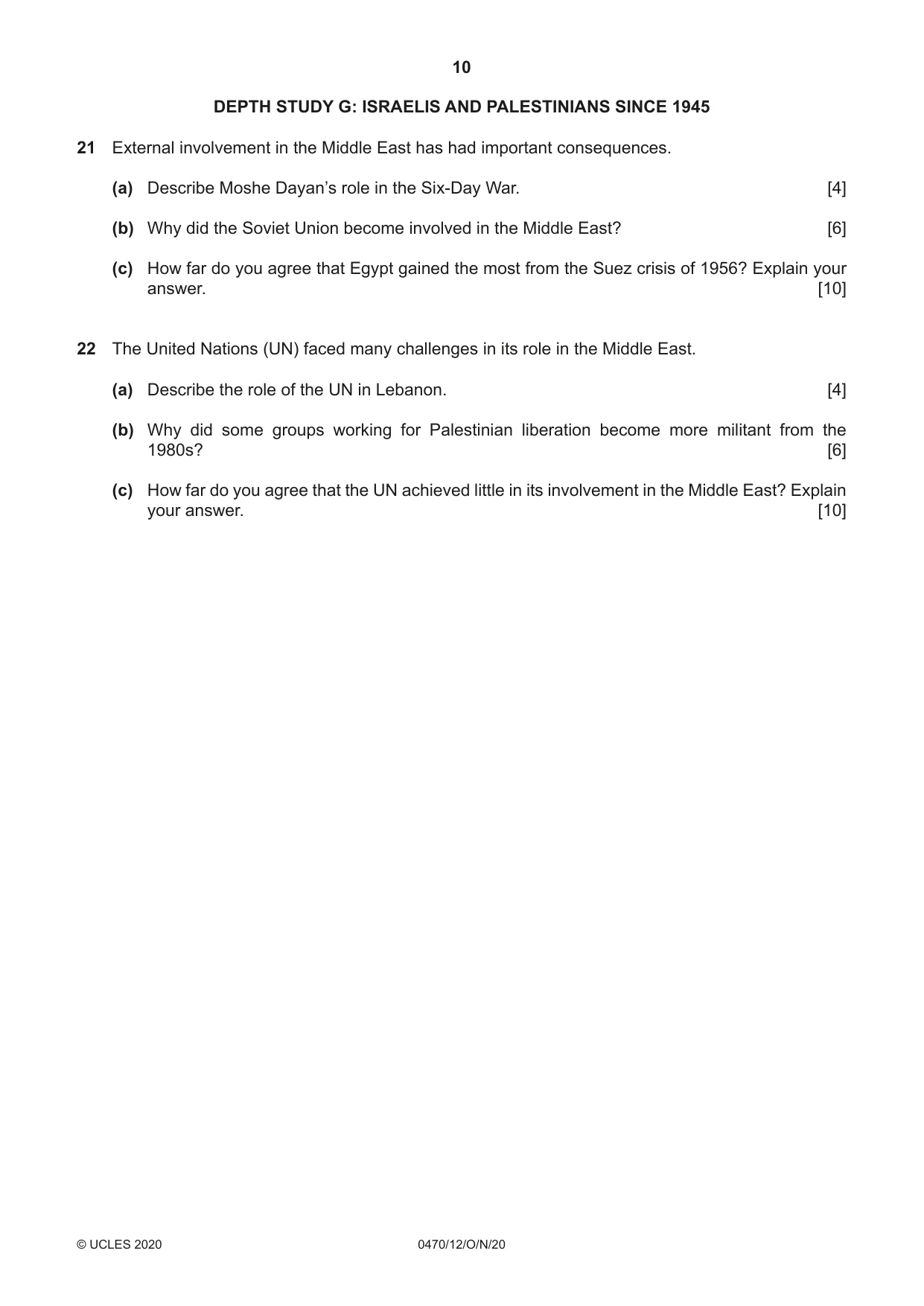 Cambridge IGCSE History 0470 2020 Oct/Nov Paper 1 · Variant 2 question paper, page 10 of 12