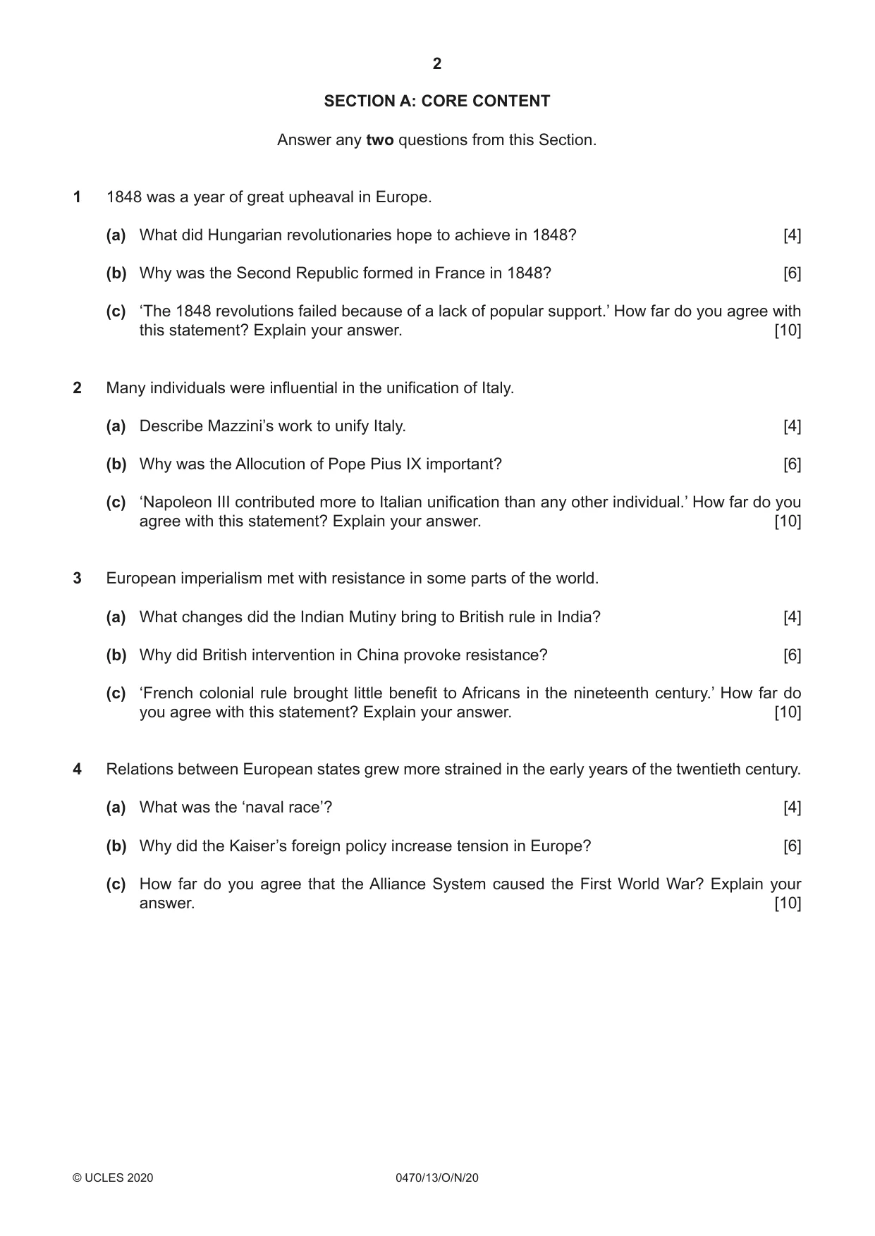 Cambridge IGCSE History 0470 2020 Oct/Nov Paper 1 · Variant 3 question paper, page 2 of 12
