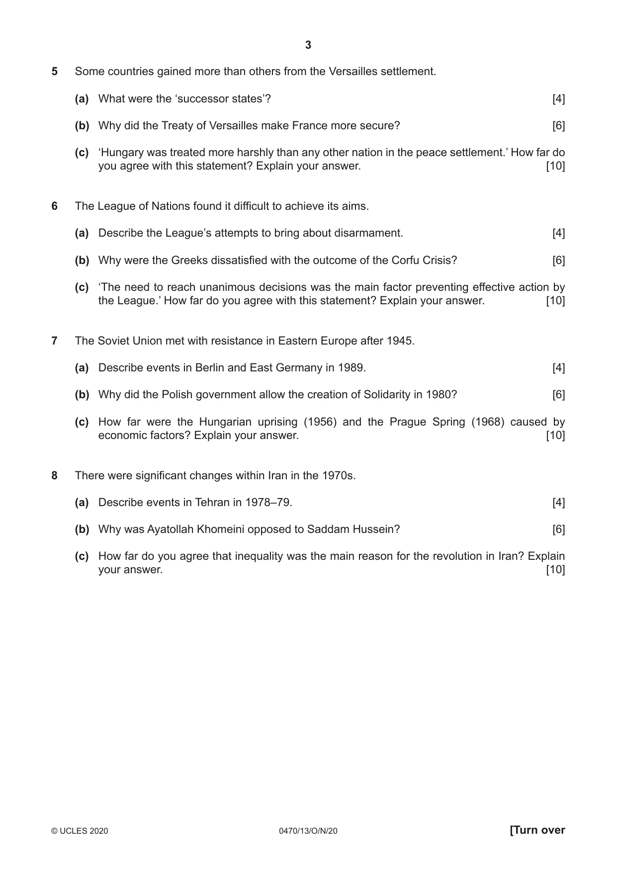 Cambridge IGCSE History 0470 2020 Oct/Nov Paper 1 · Variant 3 question paper, page 3 of 12