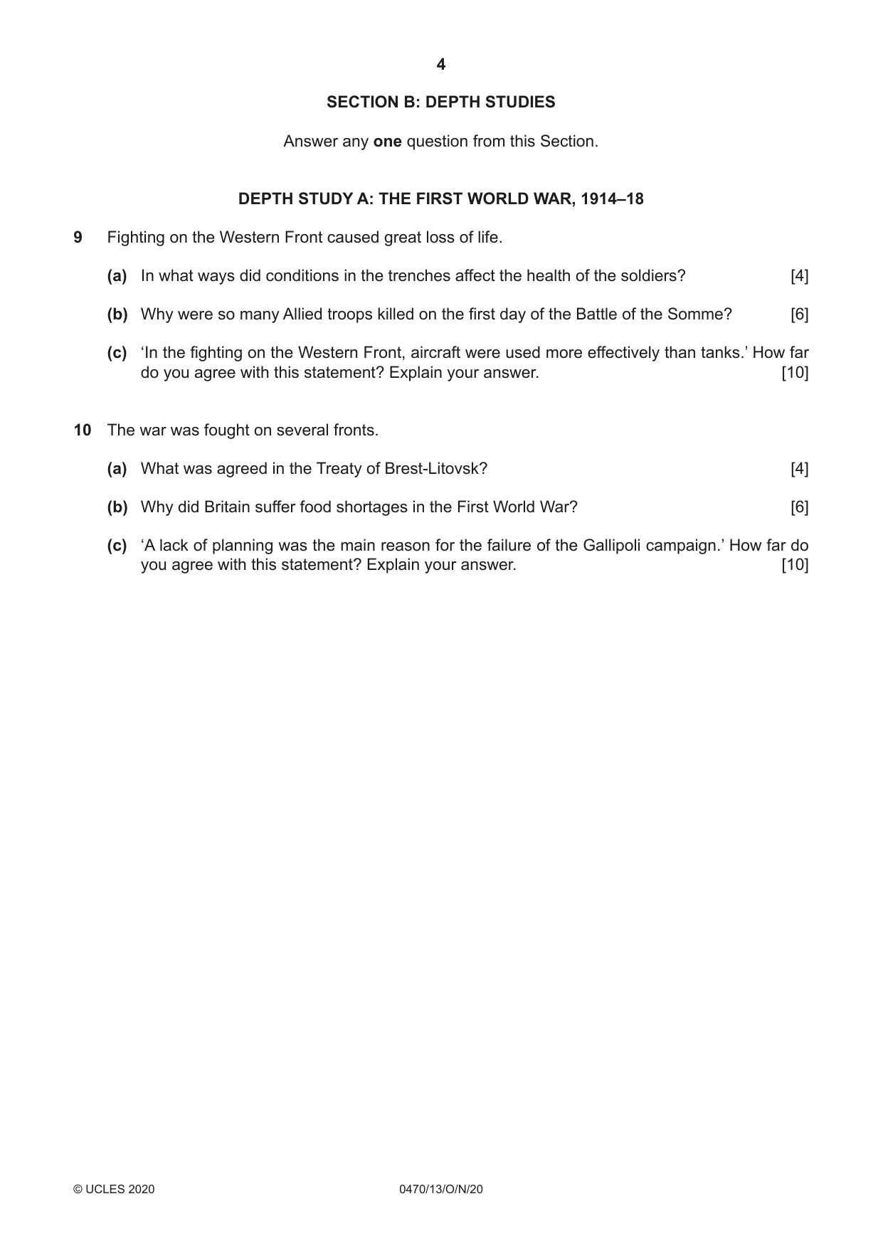 Cambridge IGCSE History 0470 2020 Oct/Nov Paper 1 · Variant 3 question paper, page 4 of 12