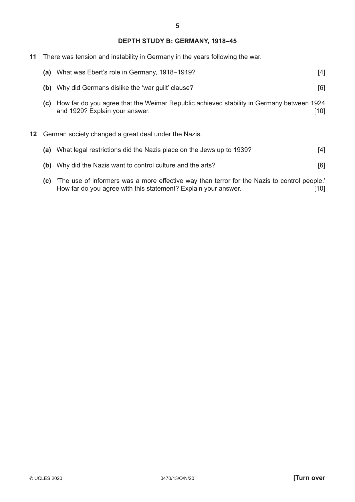 Cambridge IGCSE History 0470 2020 Oct/Nov Paper 1 · Variant 3 question paper, page 5 of 12