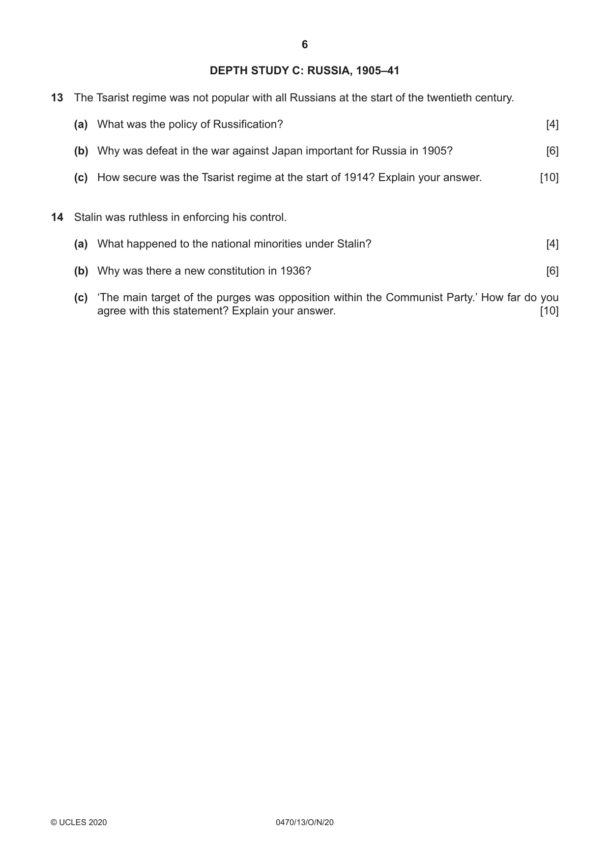 Cambridge IGCSE History 0470 2020 Oct/Nov Paper 1 · Variant 3 question paper, page 6 of 12