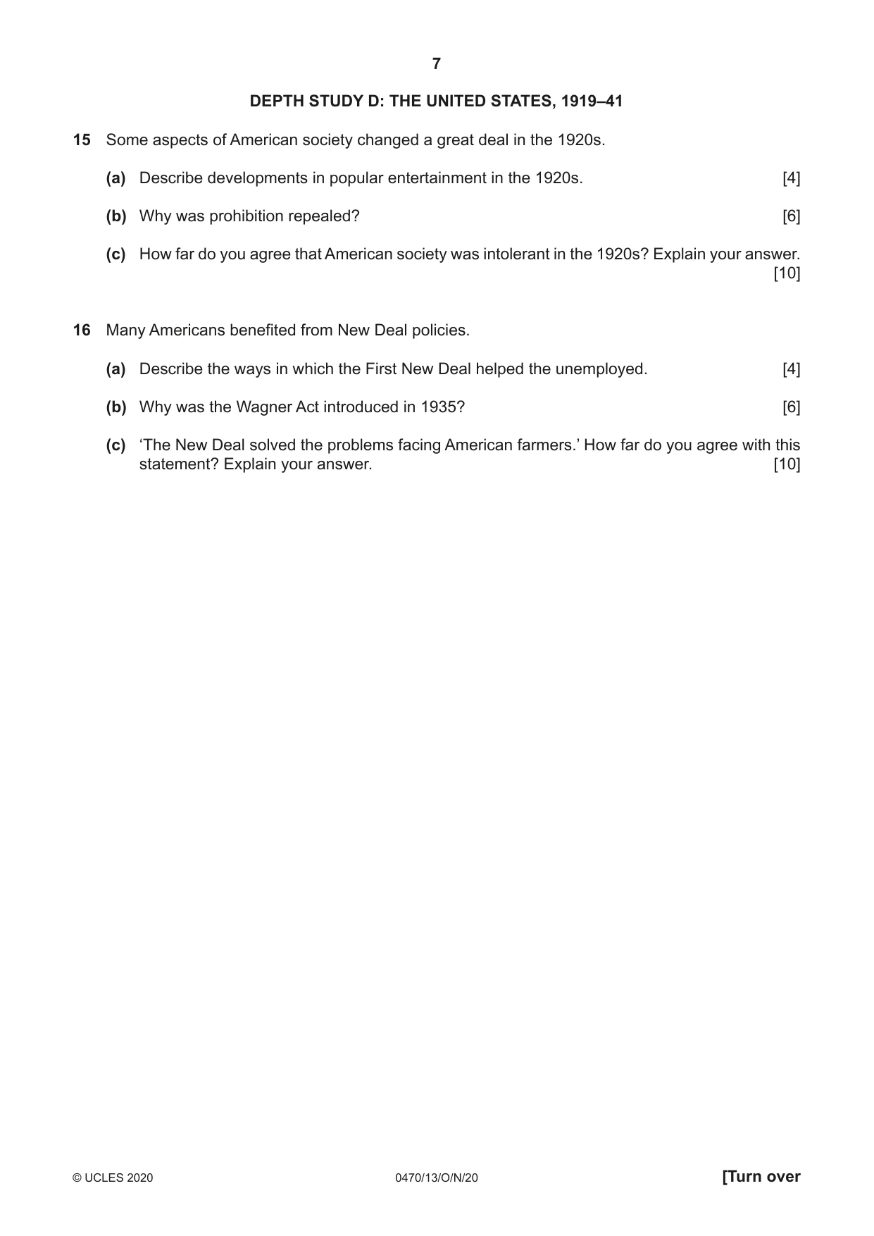 Cambridge IGCSE History 0470 2020 Oct/Nov Paper 1 · Variant 3 question paper, page 7 of 12