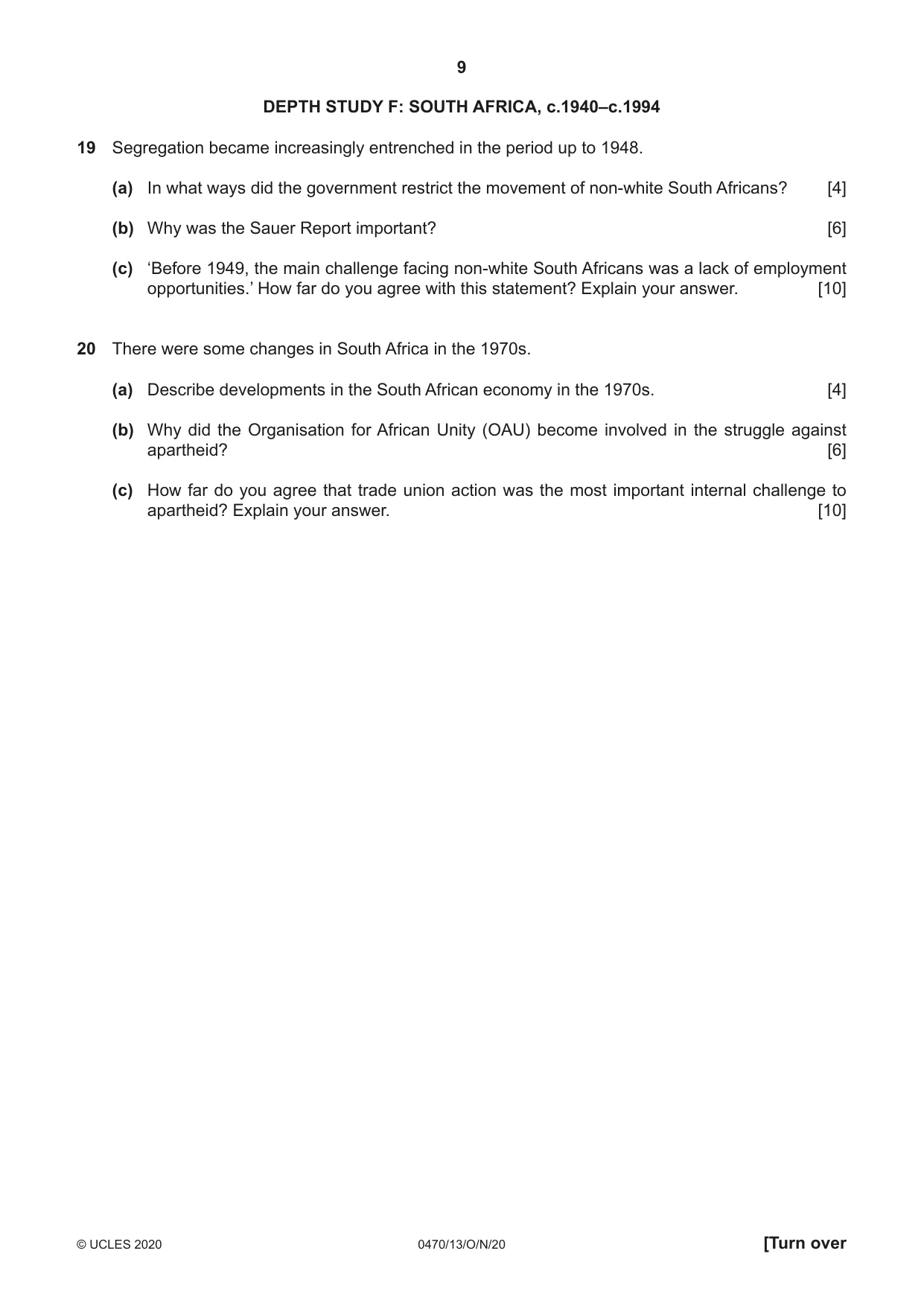 Cambridge IGCSE History 0470 2020 Oct/Nov Paper 1 · Variant 3 question paper, page 9 of 12