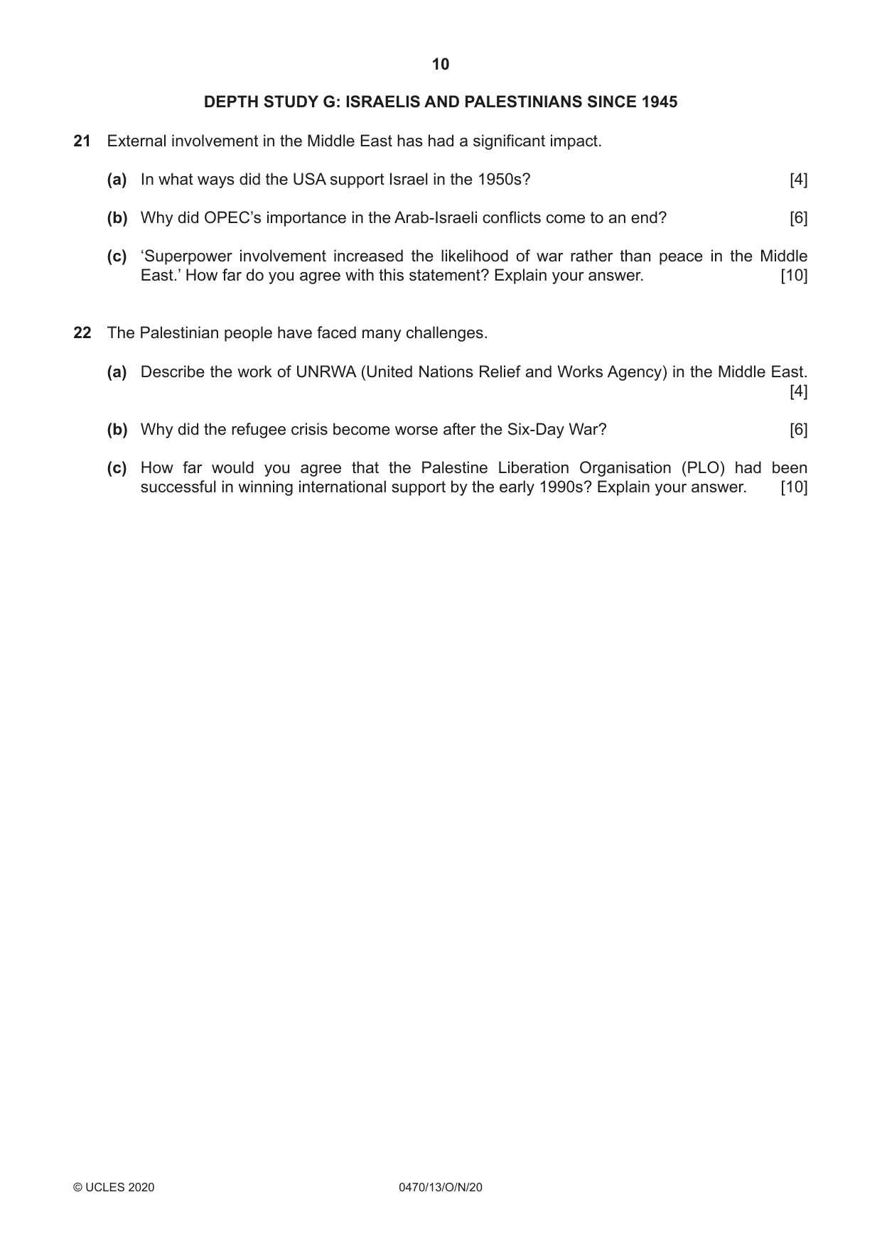 Cambridge IGCSE History 0470 2020 Oct/Nov Paper 1 · Variant 3 question paper, page 10 of 12