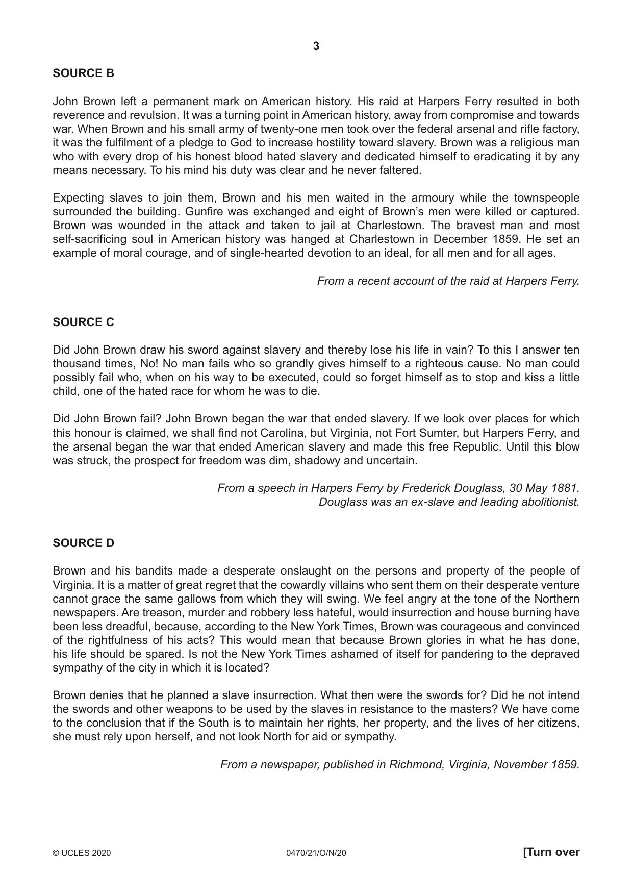 Cambridge IGCSE History 0470 2020 Oct/Nov Paper 2 · Variant 1 question paper, page 3 of 12