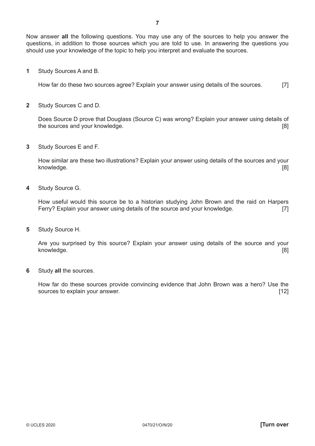 Cambridge IGCSE History 0470 2020 Oct/Nov Paper 2 · Variant 1 question paper, page 7 of 12