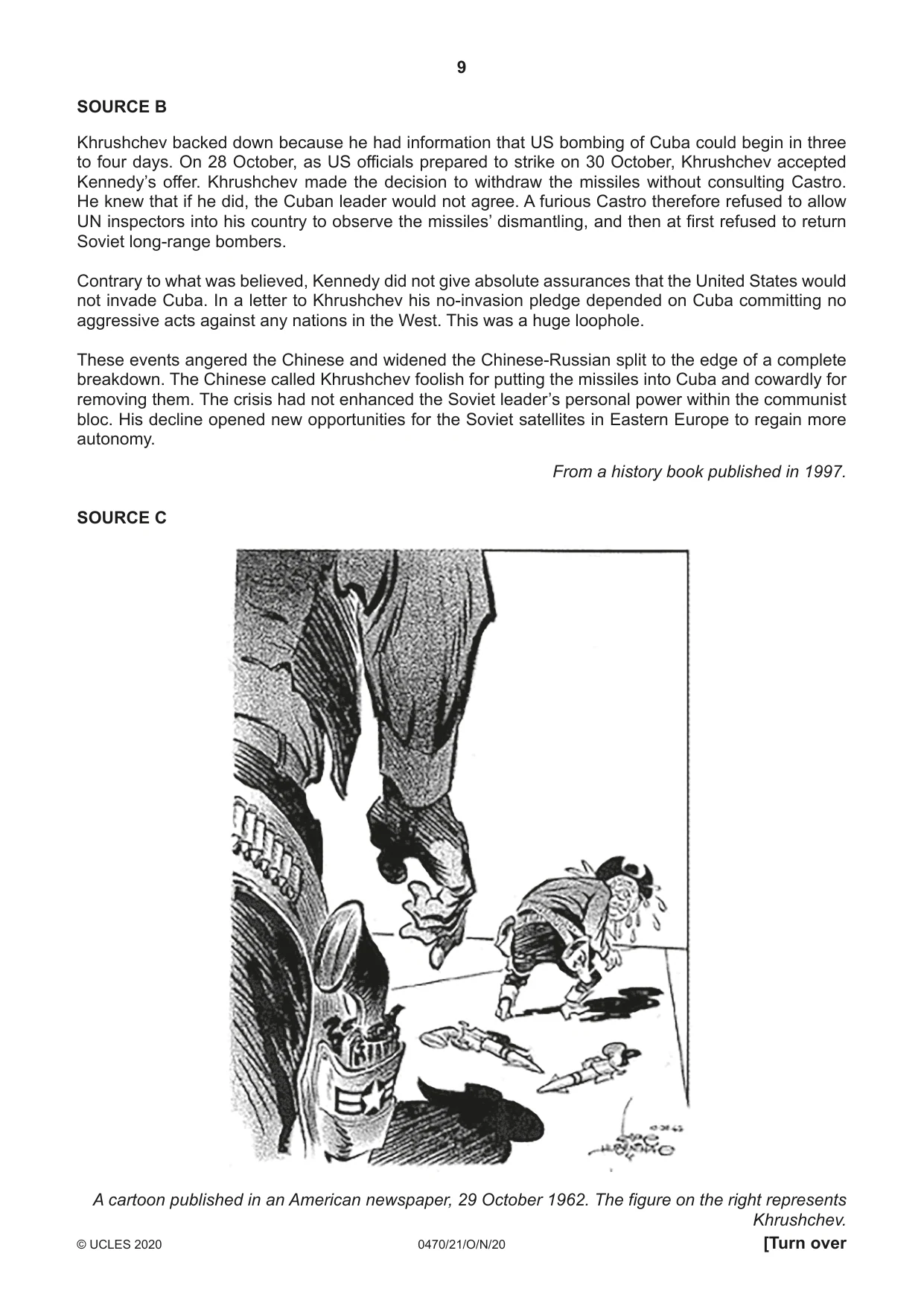 Cambridge IGCSE History 0470 2020 Oct/Nov Paper 2 · Variant 1 question paper, page 9 of 12