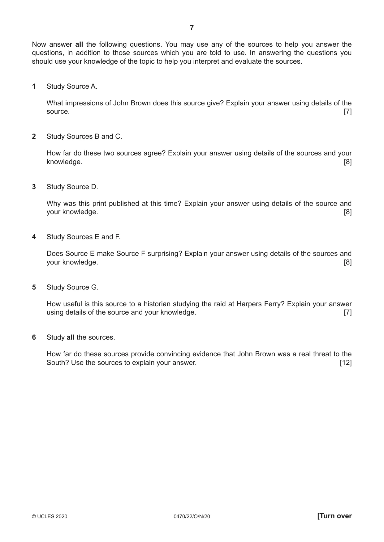 Cambridge IGCSE History 0470 2020 Oct/Nov Paper 2 · Variant 2 question paper, page 7 of 16