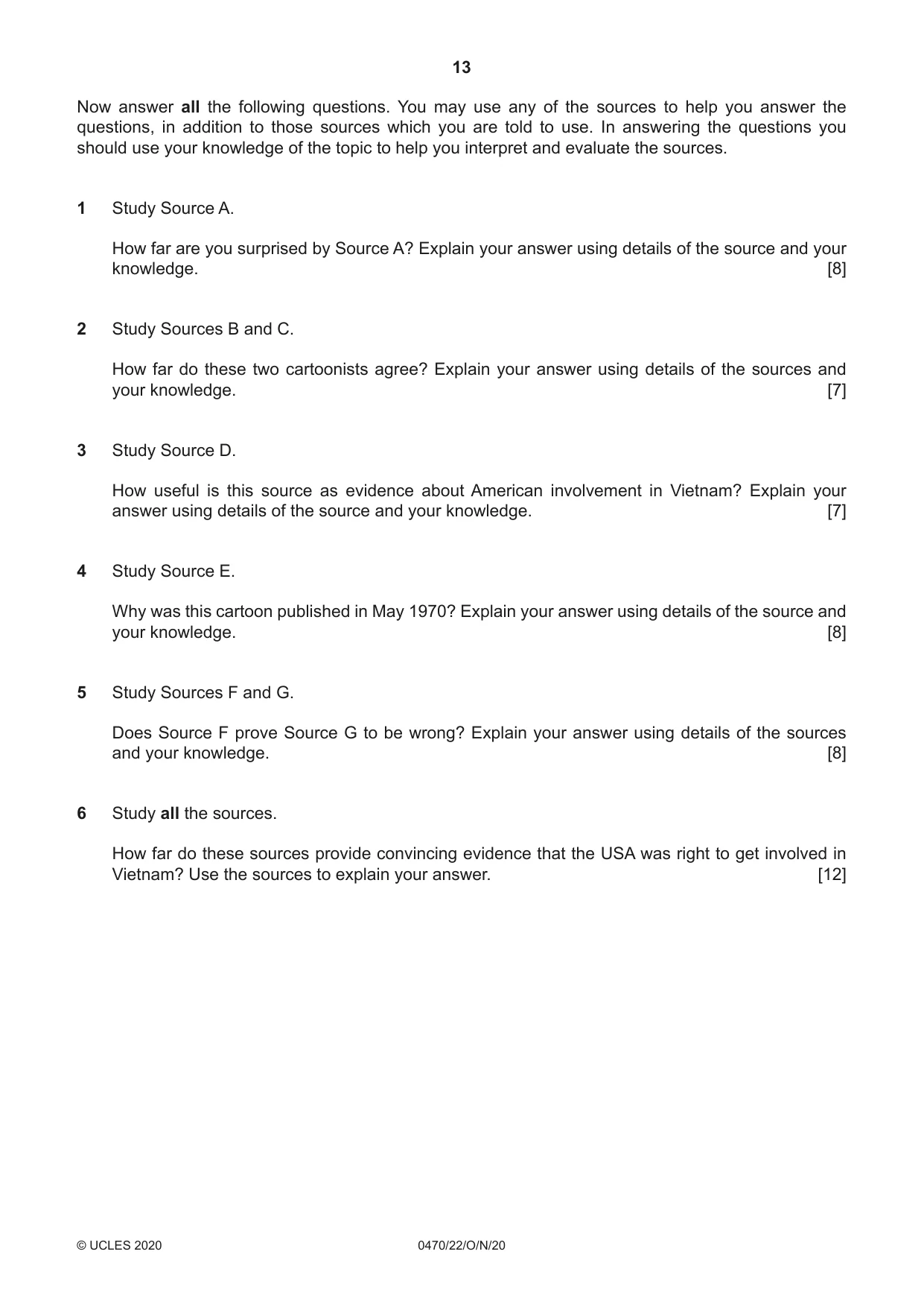Cambridge IGCSE History 0470 2020 Oct/Nov Paper 2 · Variant 2 question paper, page 13 of 16