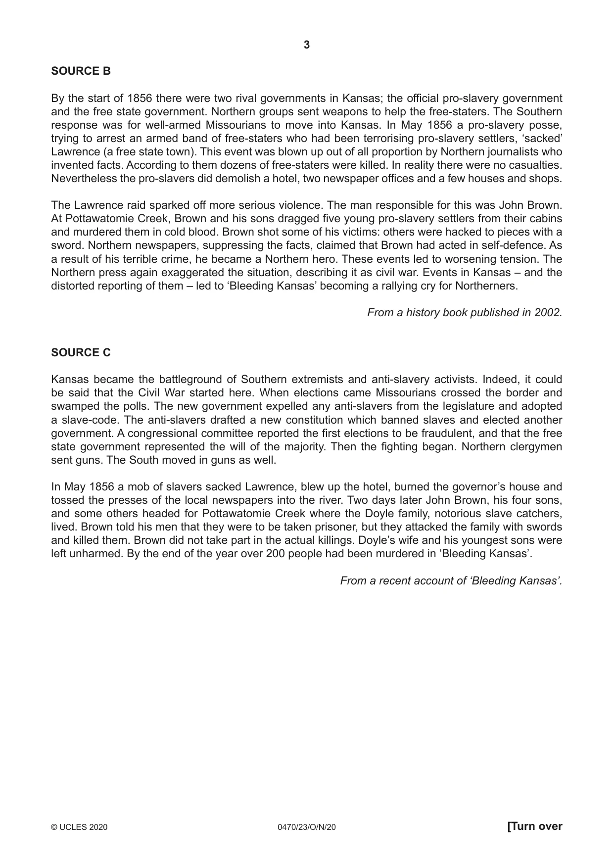 Cambridge IGCSE History 0470 2020 Oct/Nov Paper 2 · Variant 3 question paper, page 3 of 12