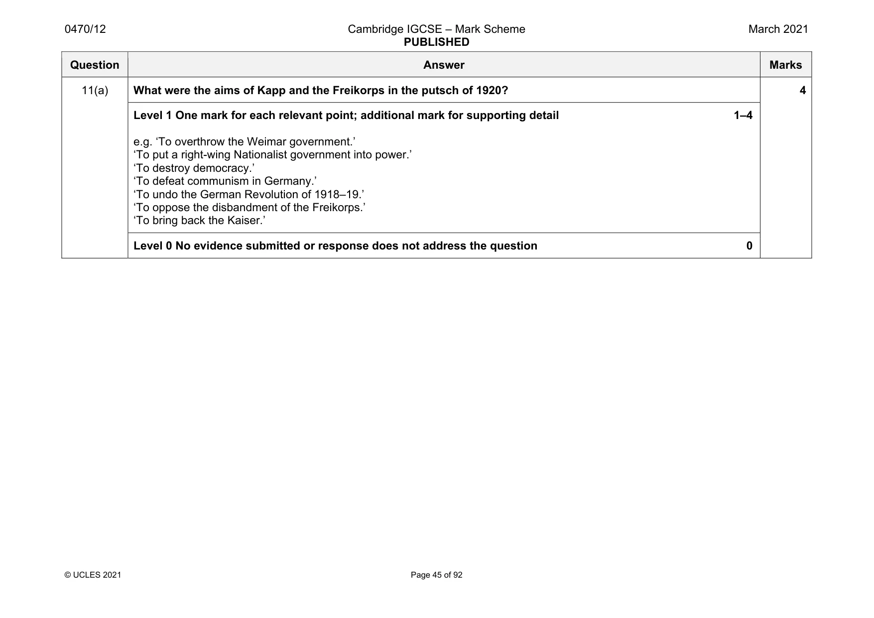 Mark scheme, page 45 of 92