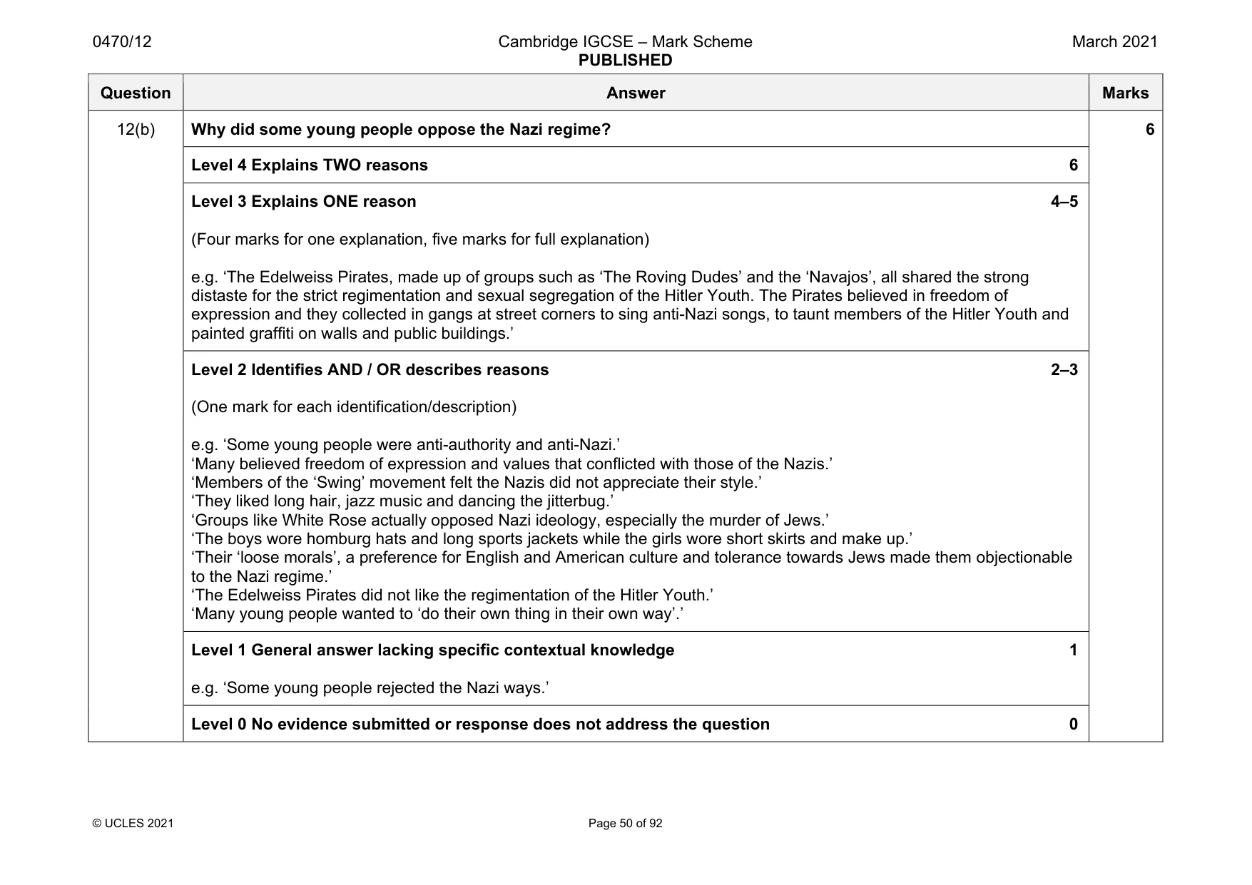 Mark scheme, page 50 of 92
