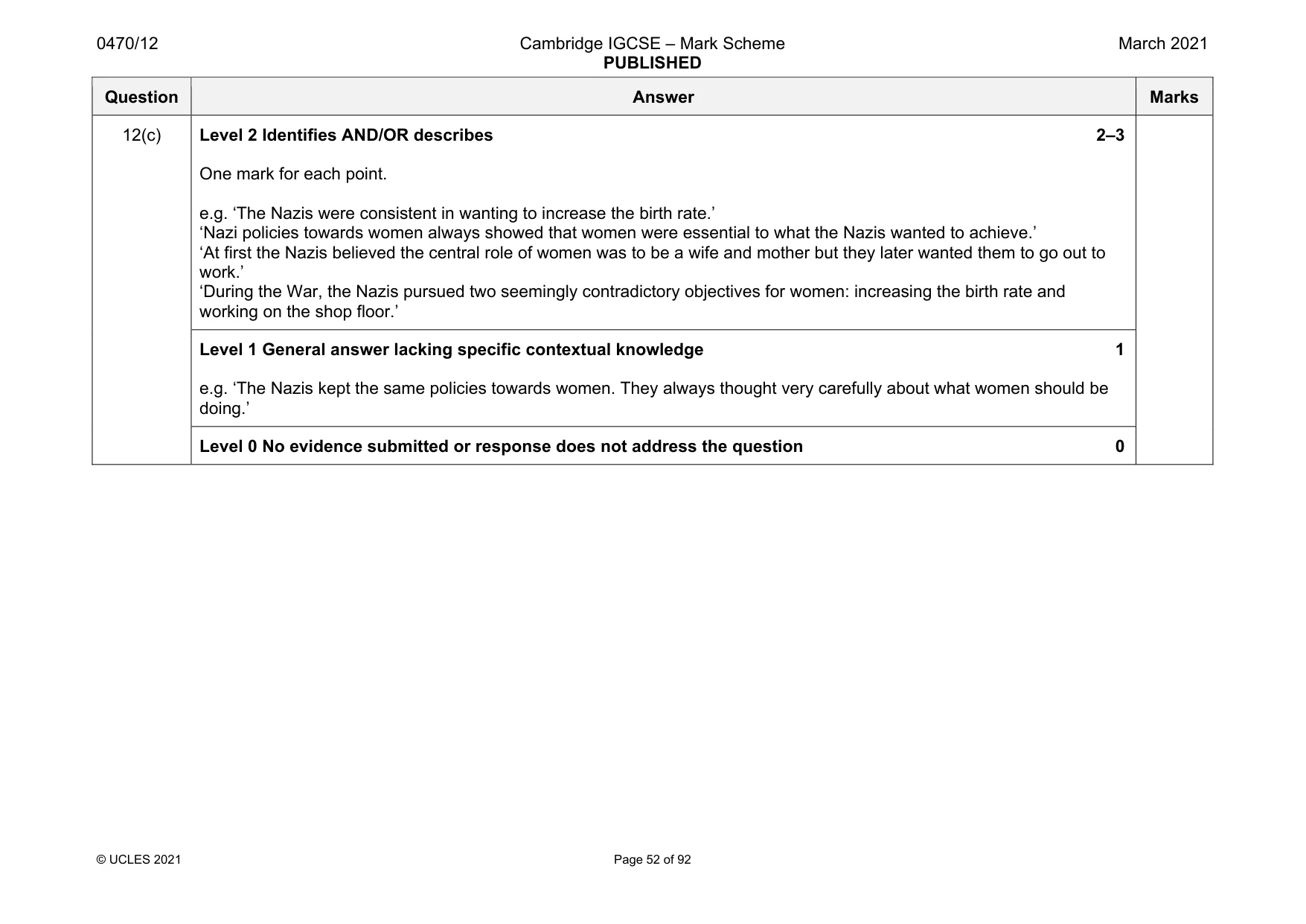 Mark scheme, page 52 of 92