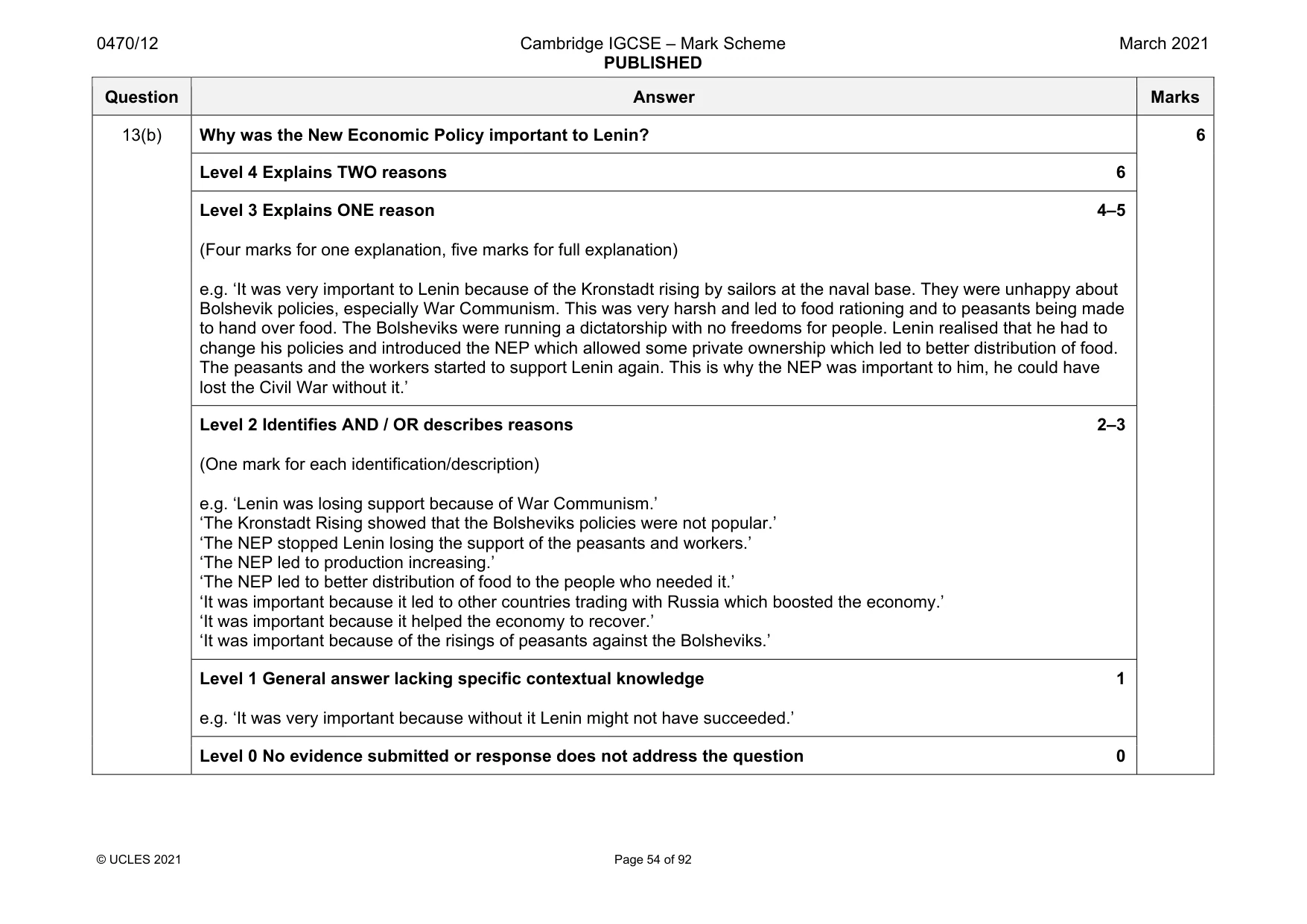 Mark scheme, page 54 of 92