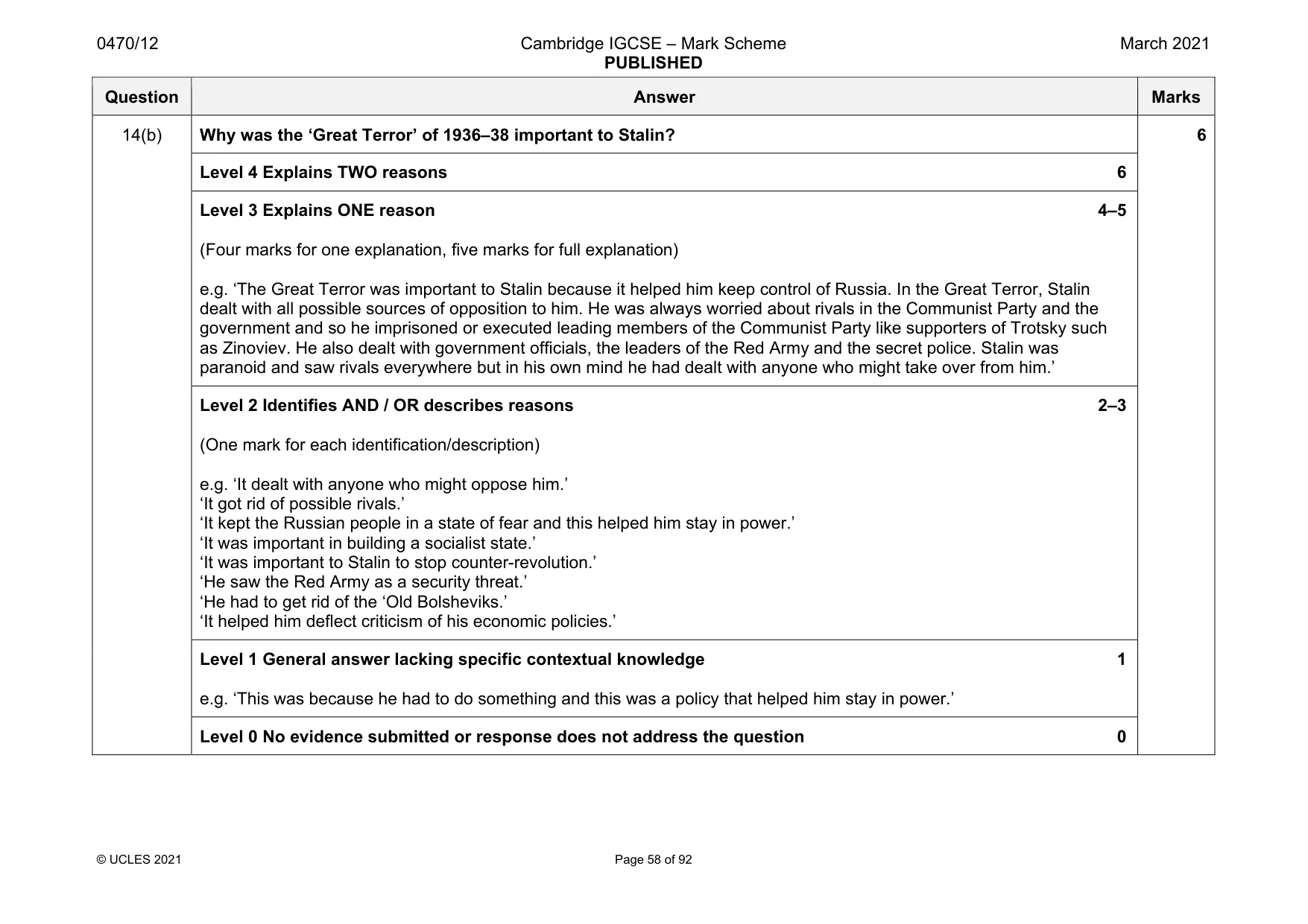 Mark scheme, page 58 of 92