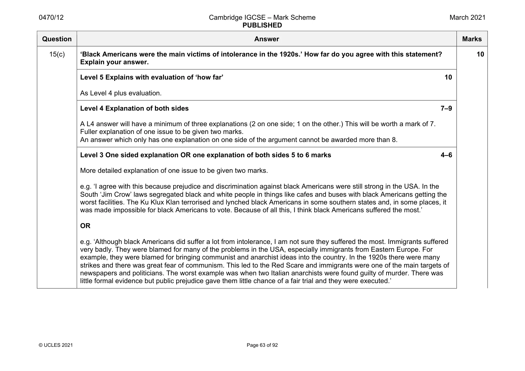 Mark scheme, page 63 of 92