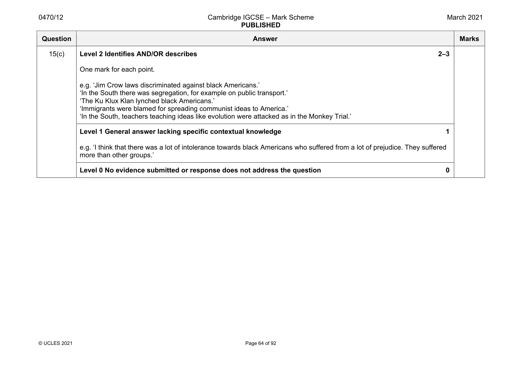 Mark scheme, page 64 of 92