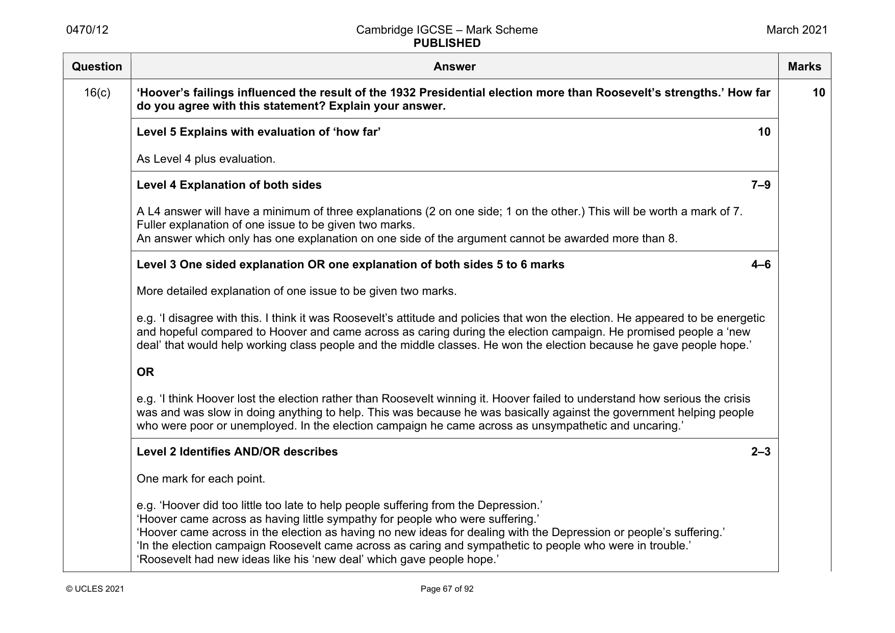 Mark scheme, page 67 of 92