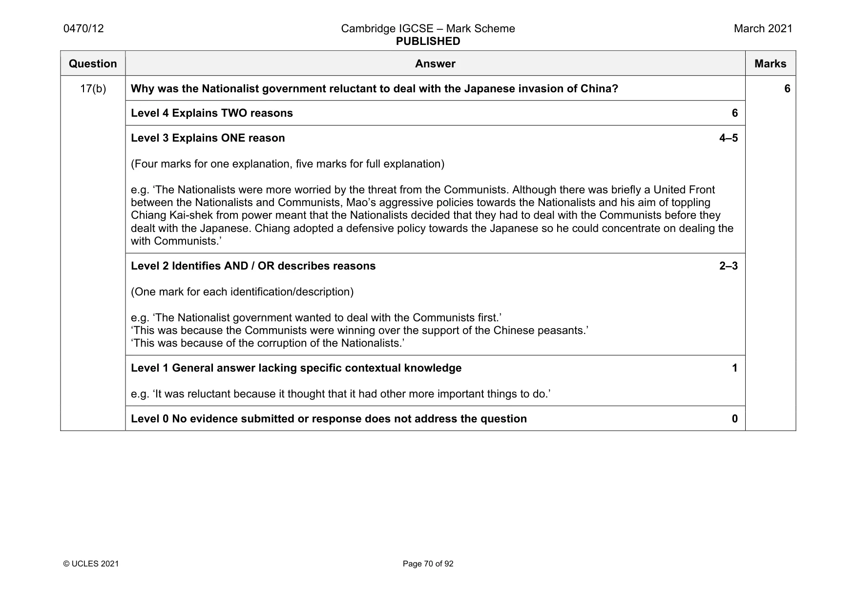 Mark scheme, page 70 of 92