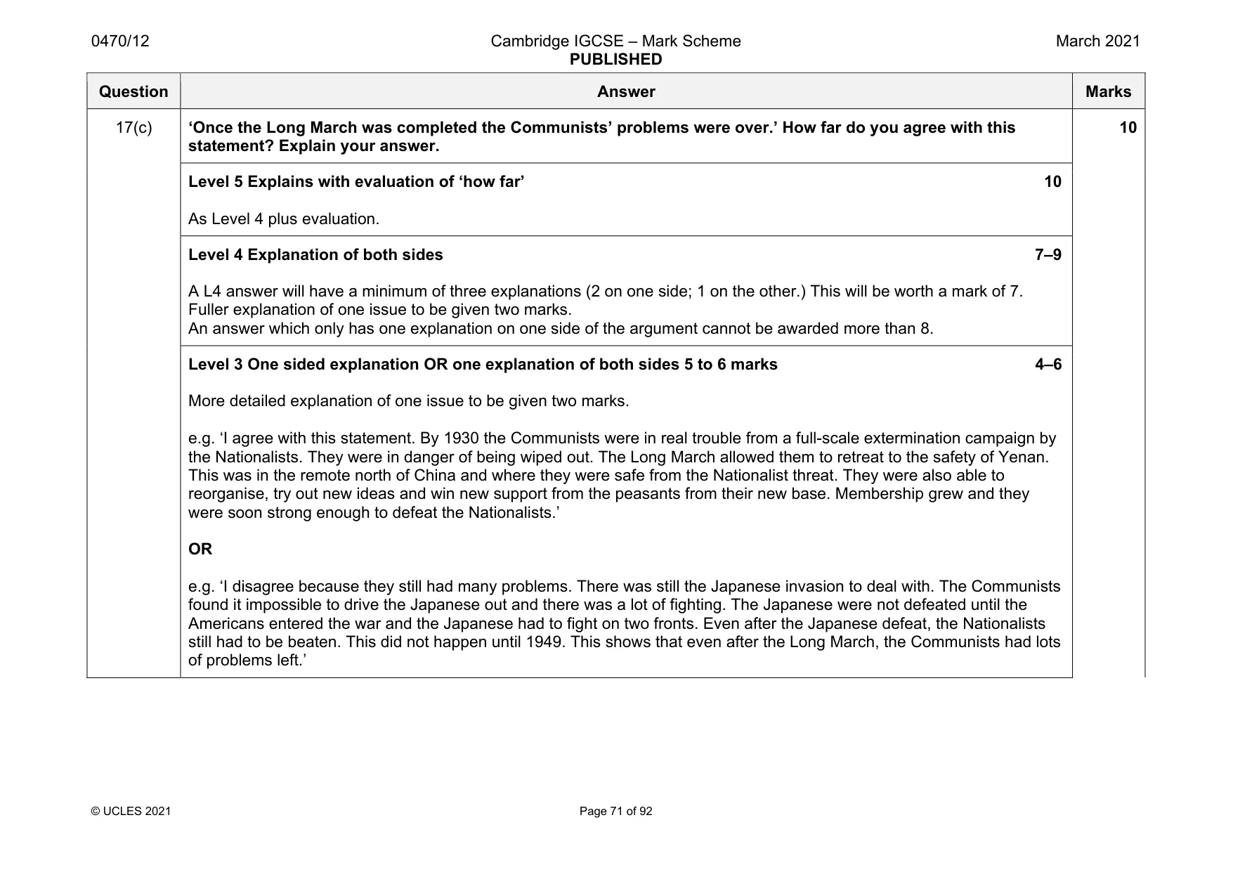 Mark scheme, page 71 of 92