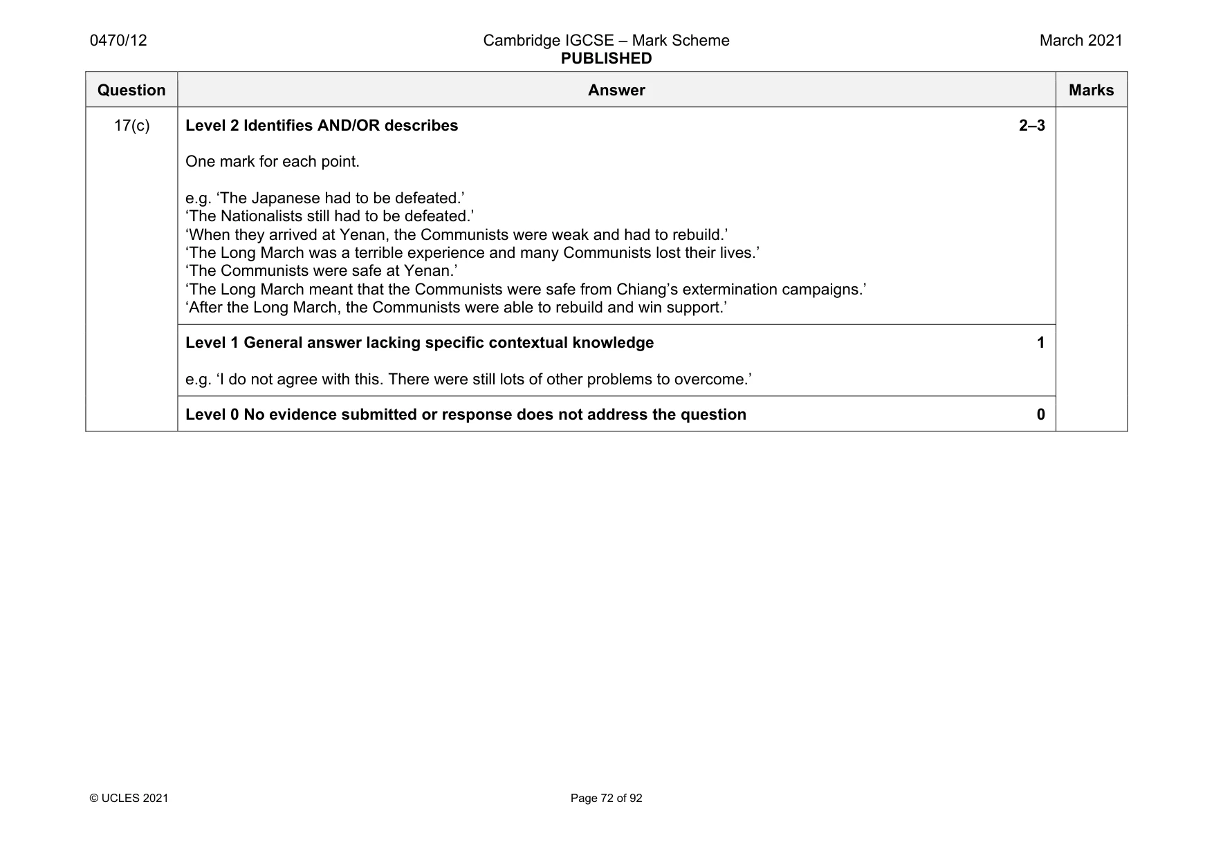 Mark scheme, page 72 of 92