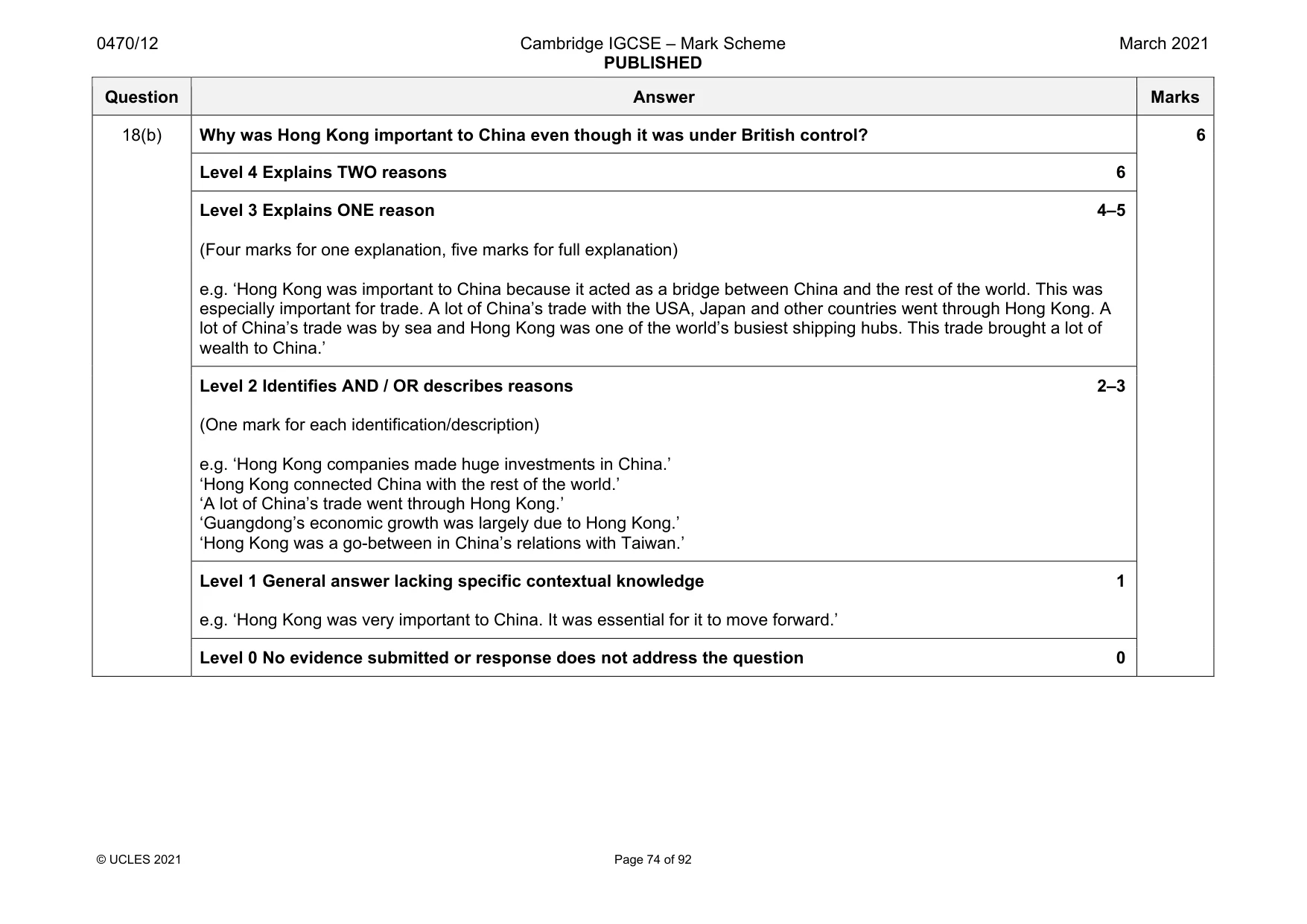 Mark scheme, page 74 of 92