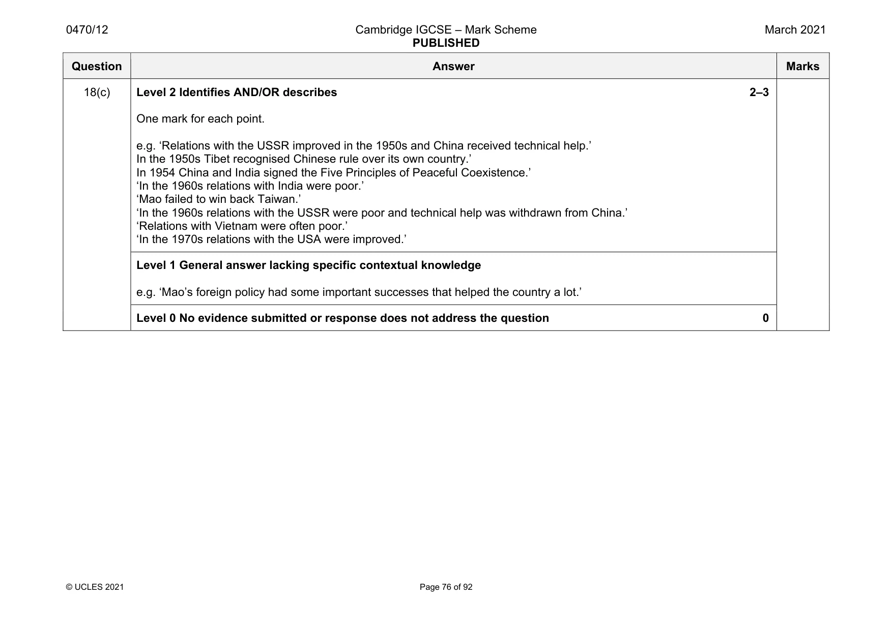 Mark scheme, page 76 of 92