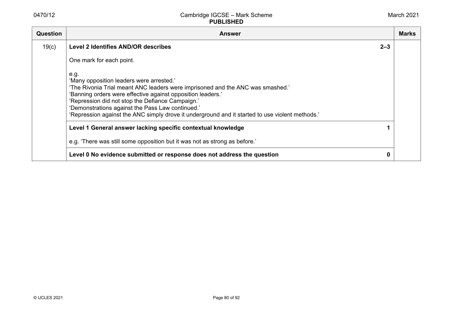 Mark scheme, page 80 of 92