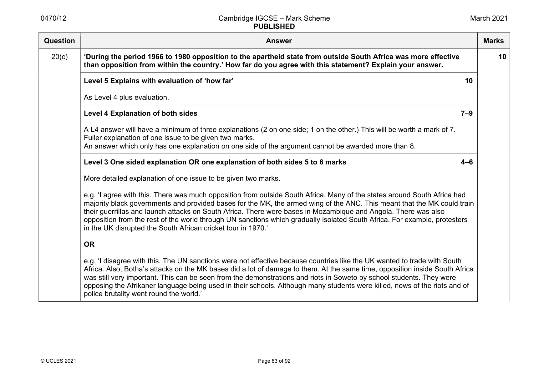 Mark scheme, page 83 of 92