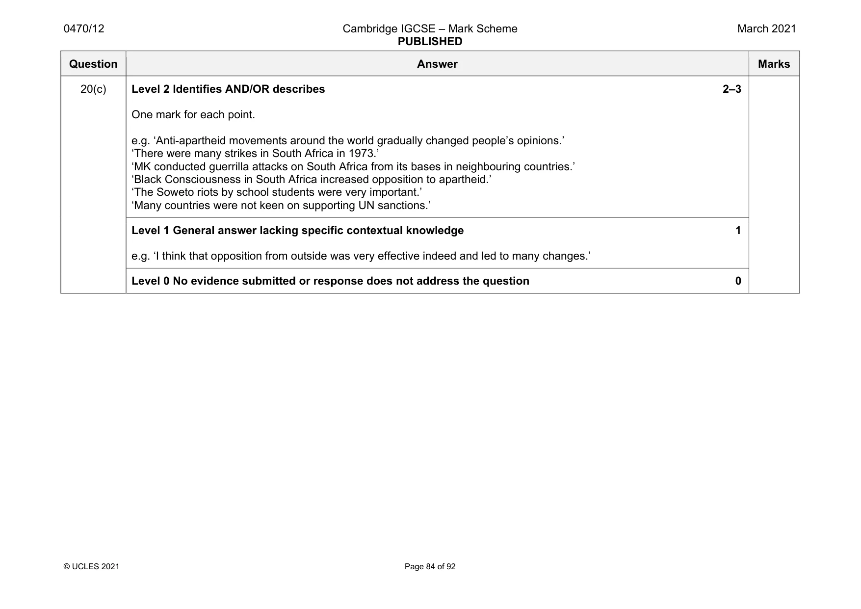 Mark scheme, page 84 of 92
