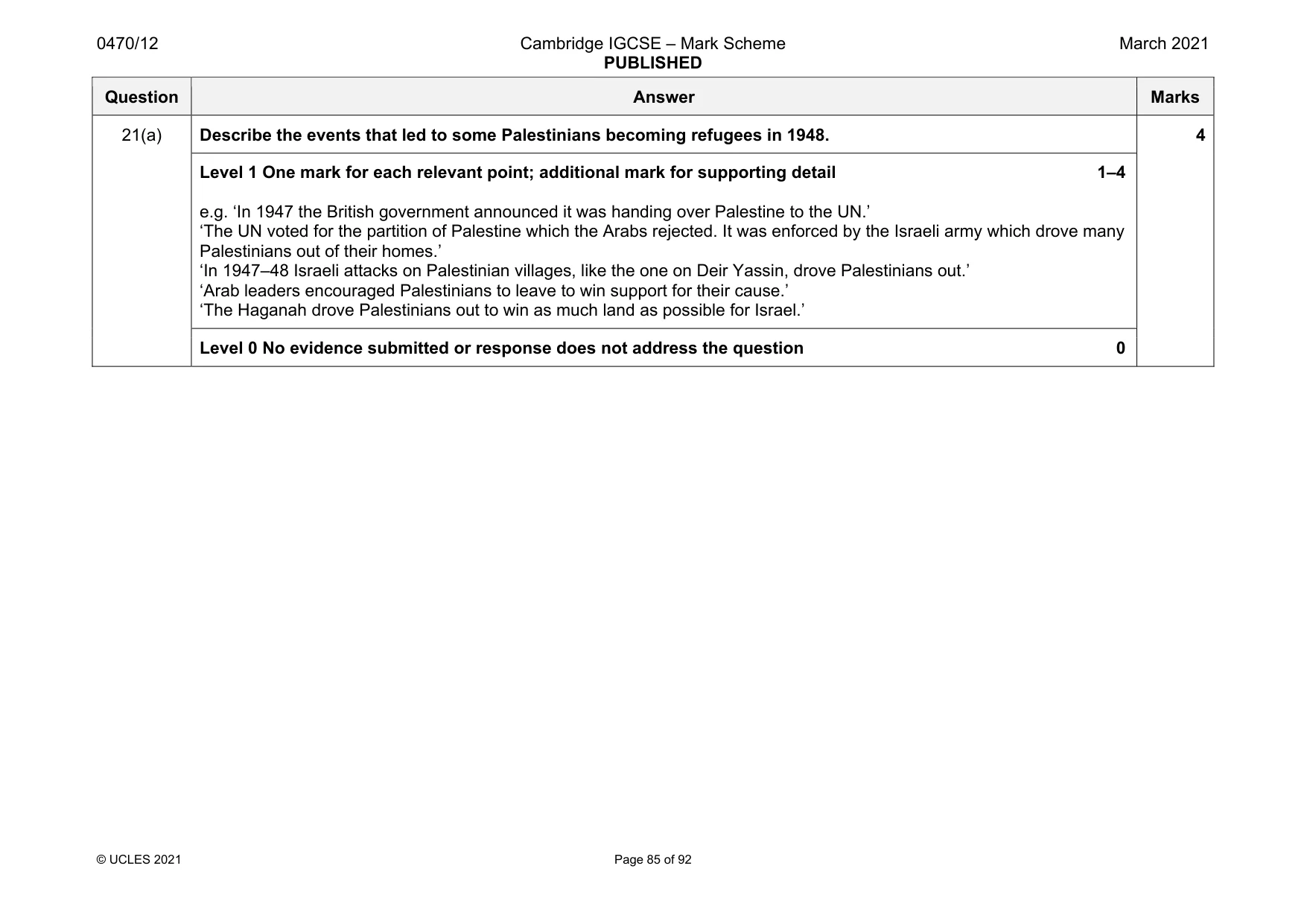 Mark scheme, page 85 of 92
