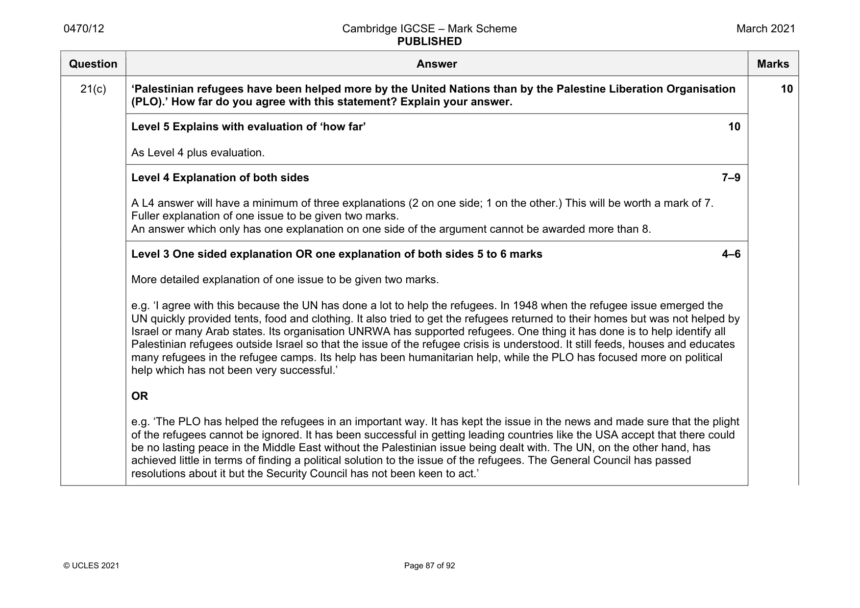 Mark scheme, page 87 of 92