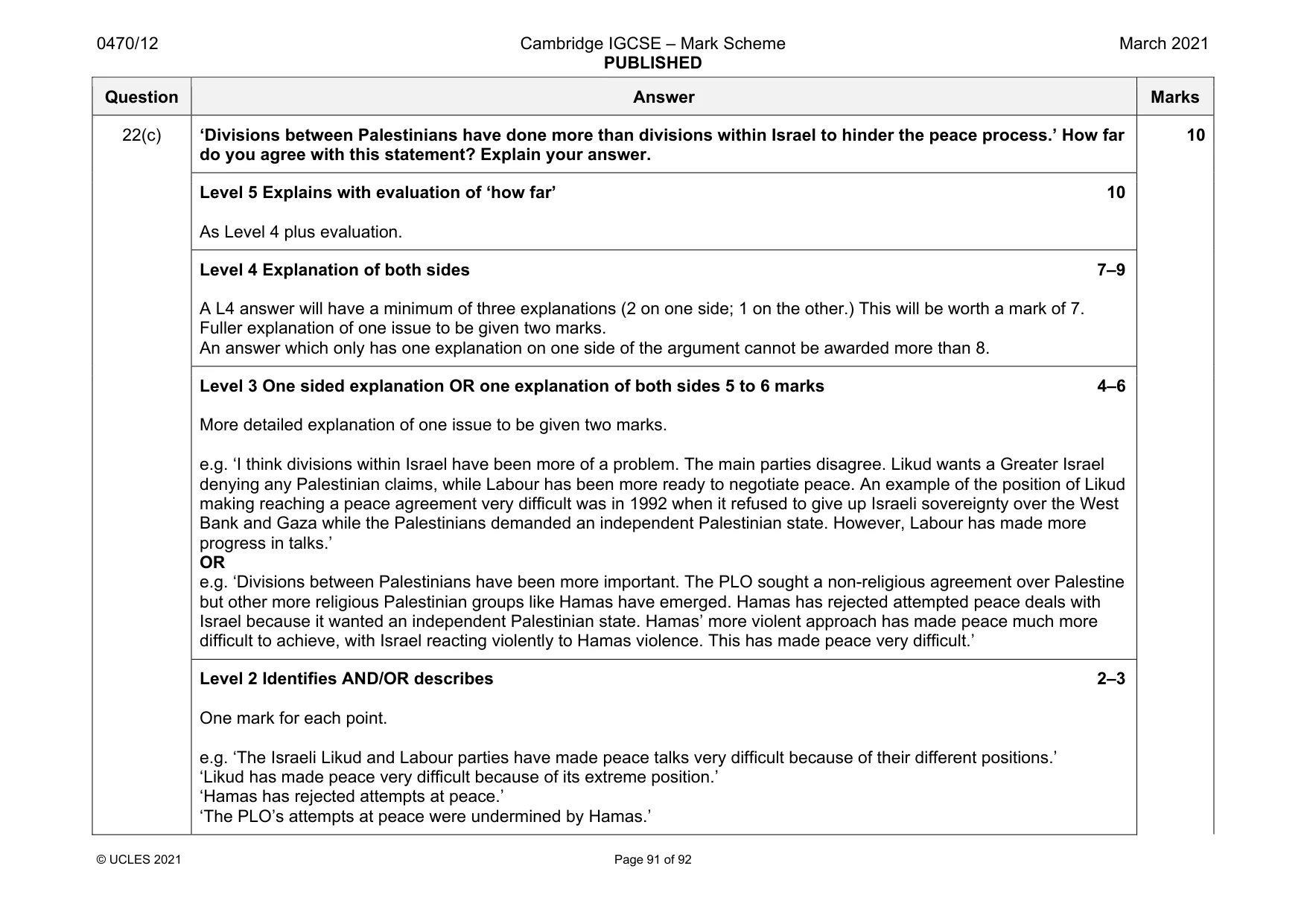 Mark scheme, page 91 of 92