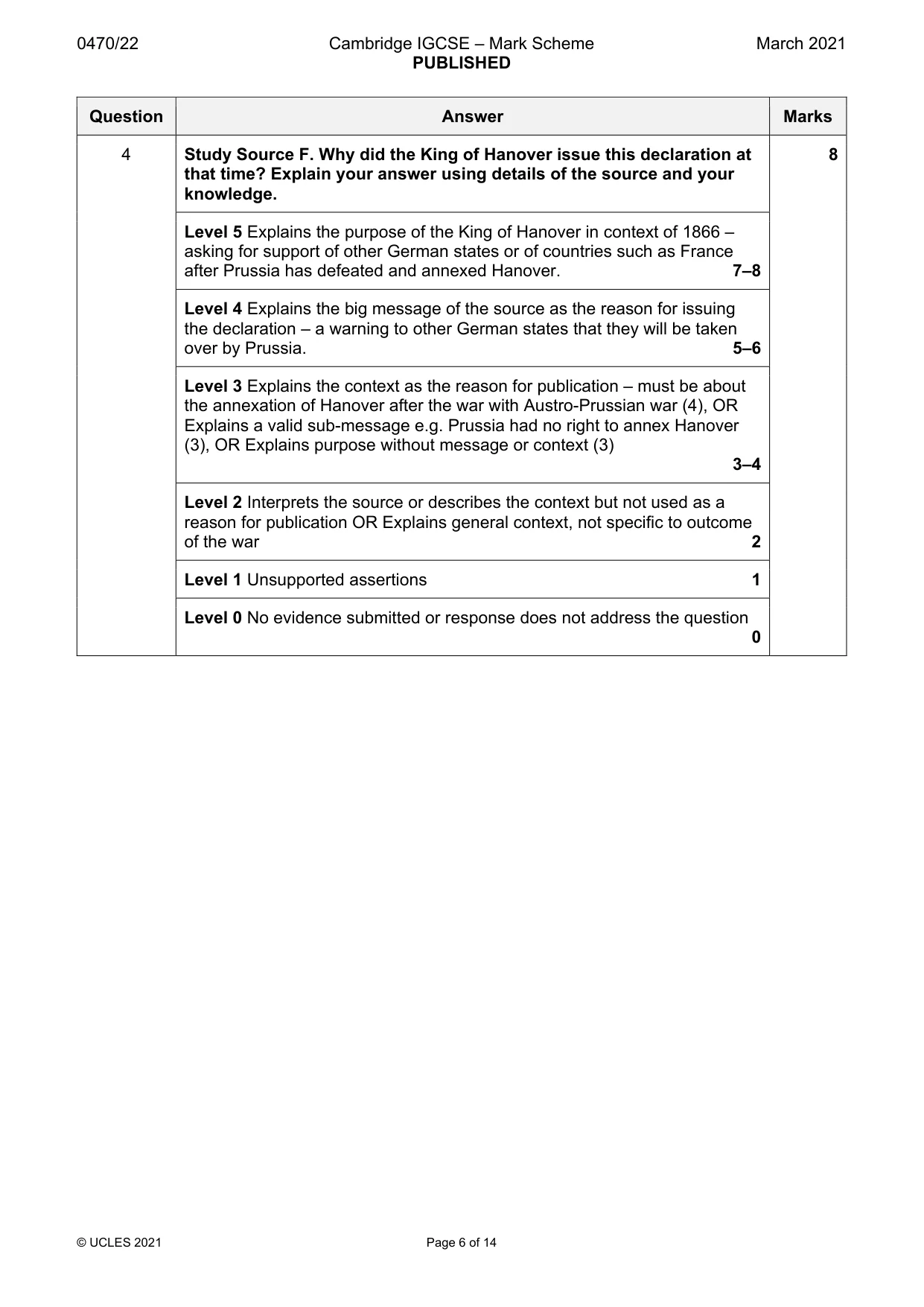 Mark scheme, page 6 of 14