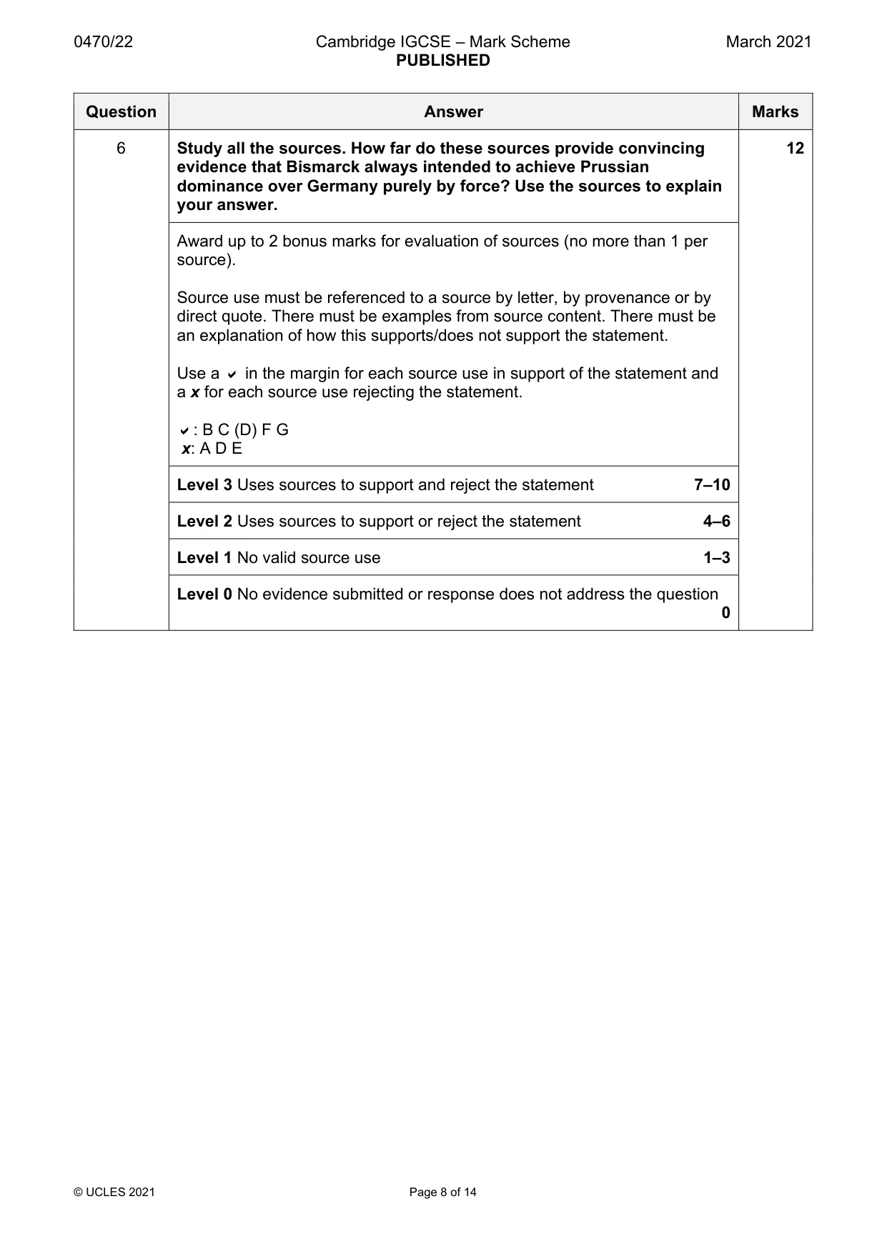 Mark scheme, page 8 of 14