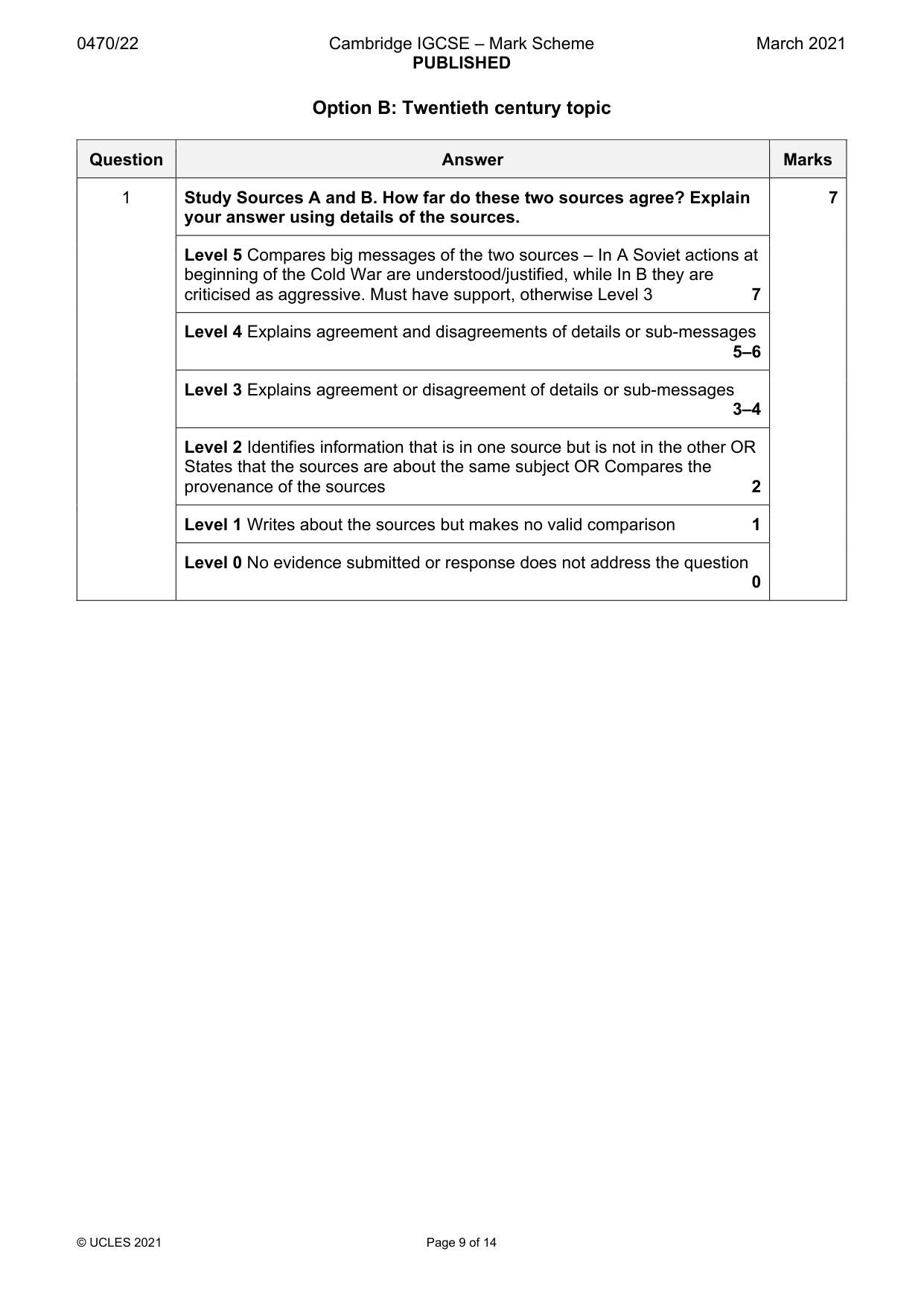 Mark scheme, page 9 of 14