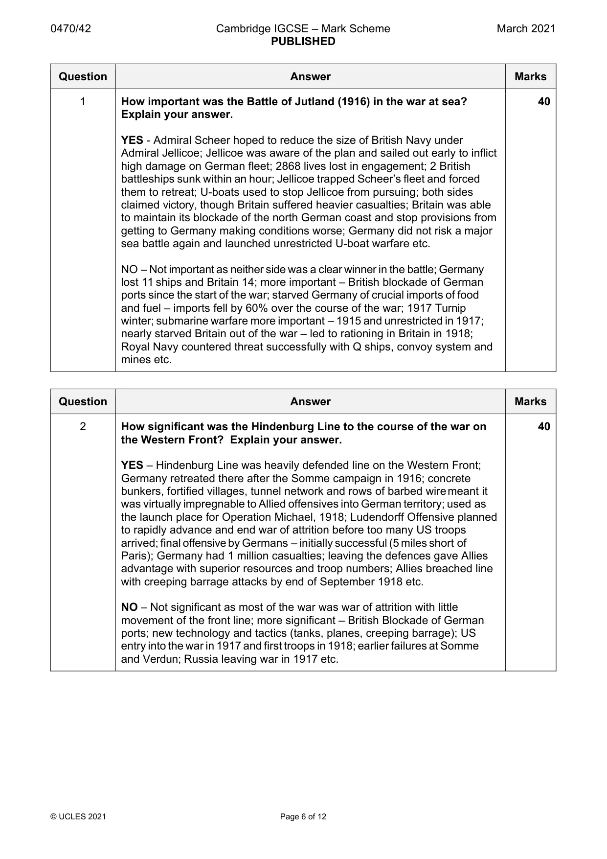 Mark scheme, page 6 of 12