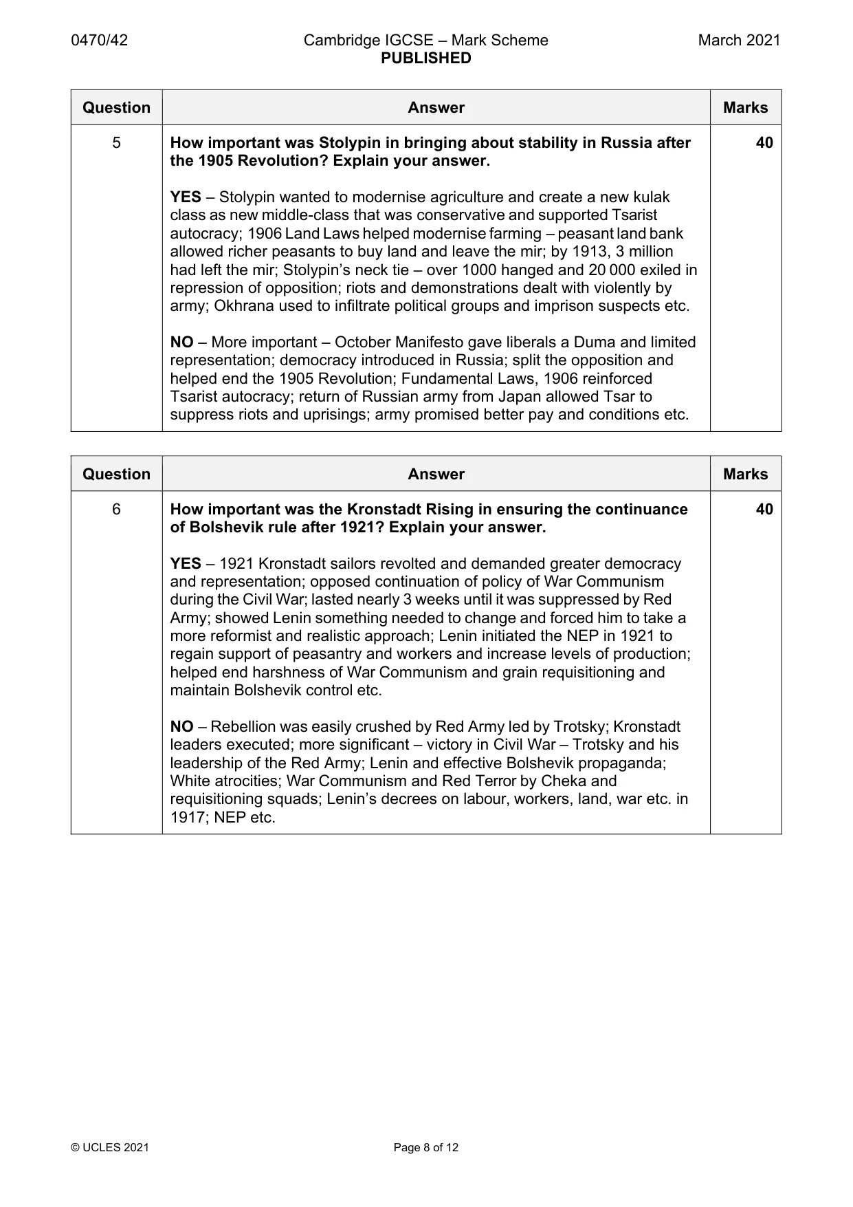 Mark scheme, page 8 of 12