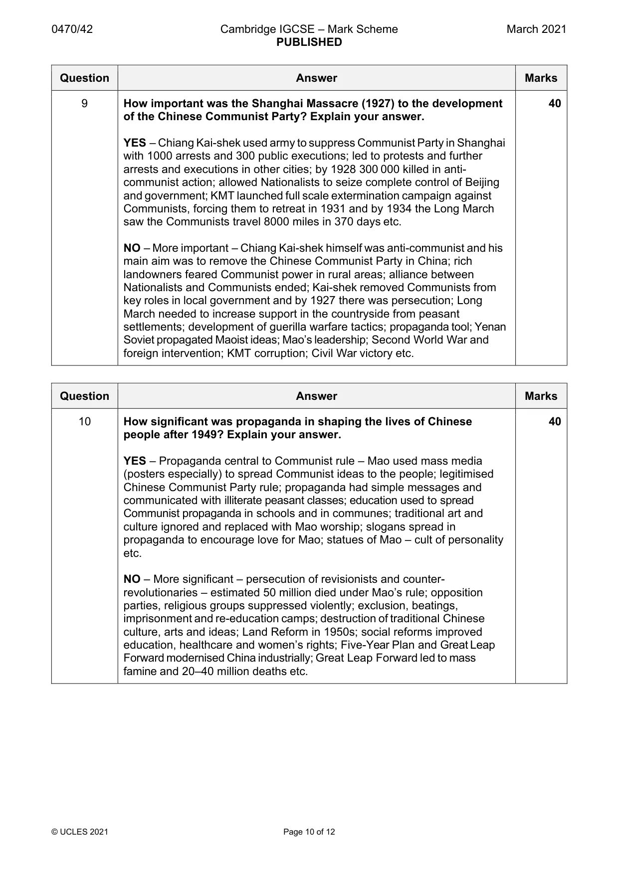 Mark scheme, page 10 of 12
