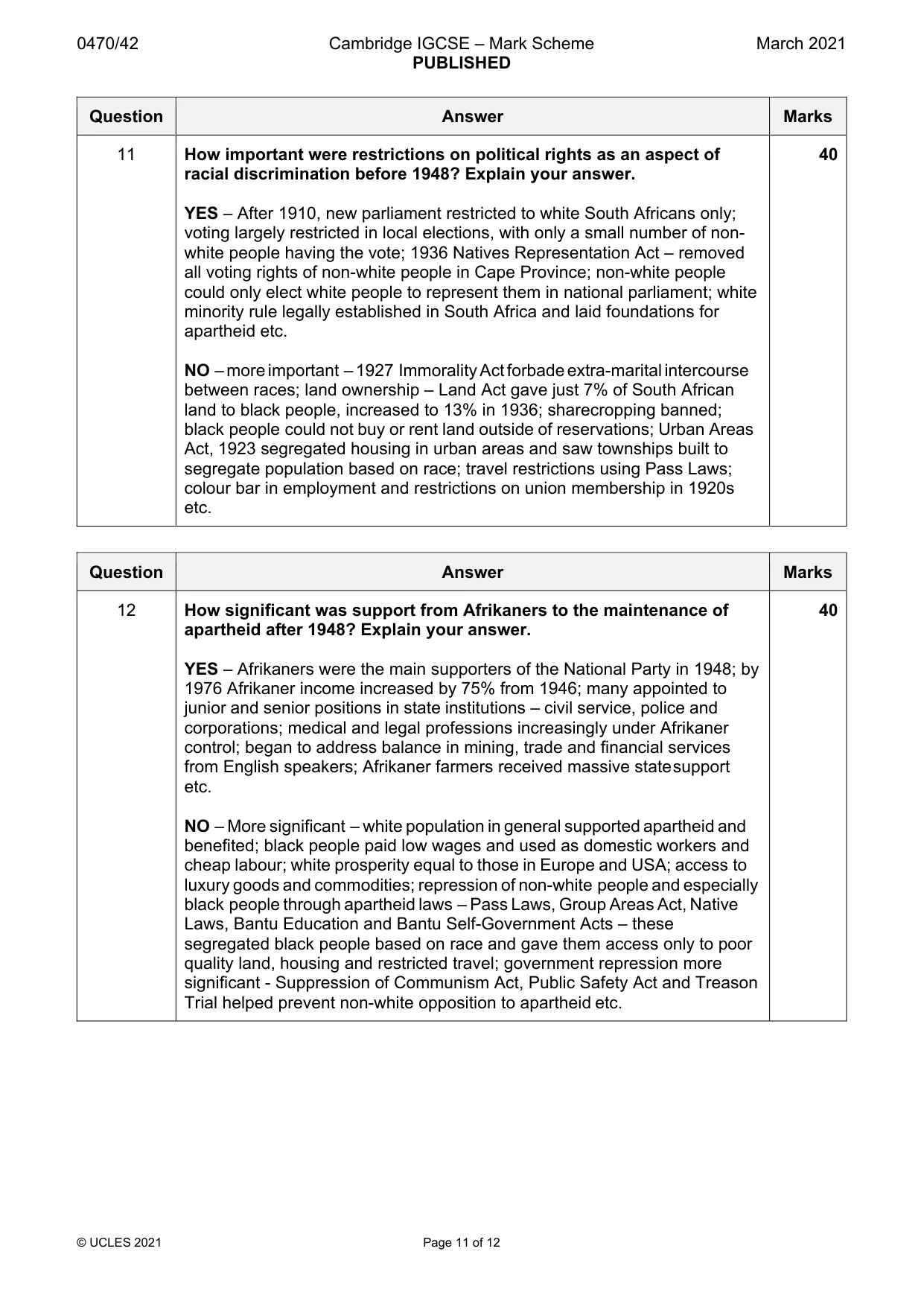 Mark scheme, page 11 of 12