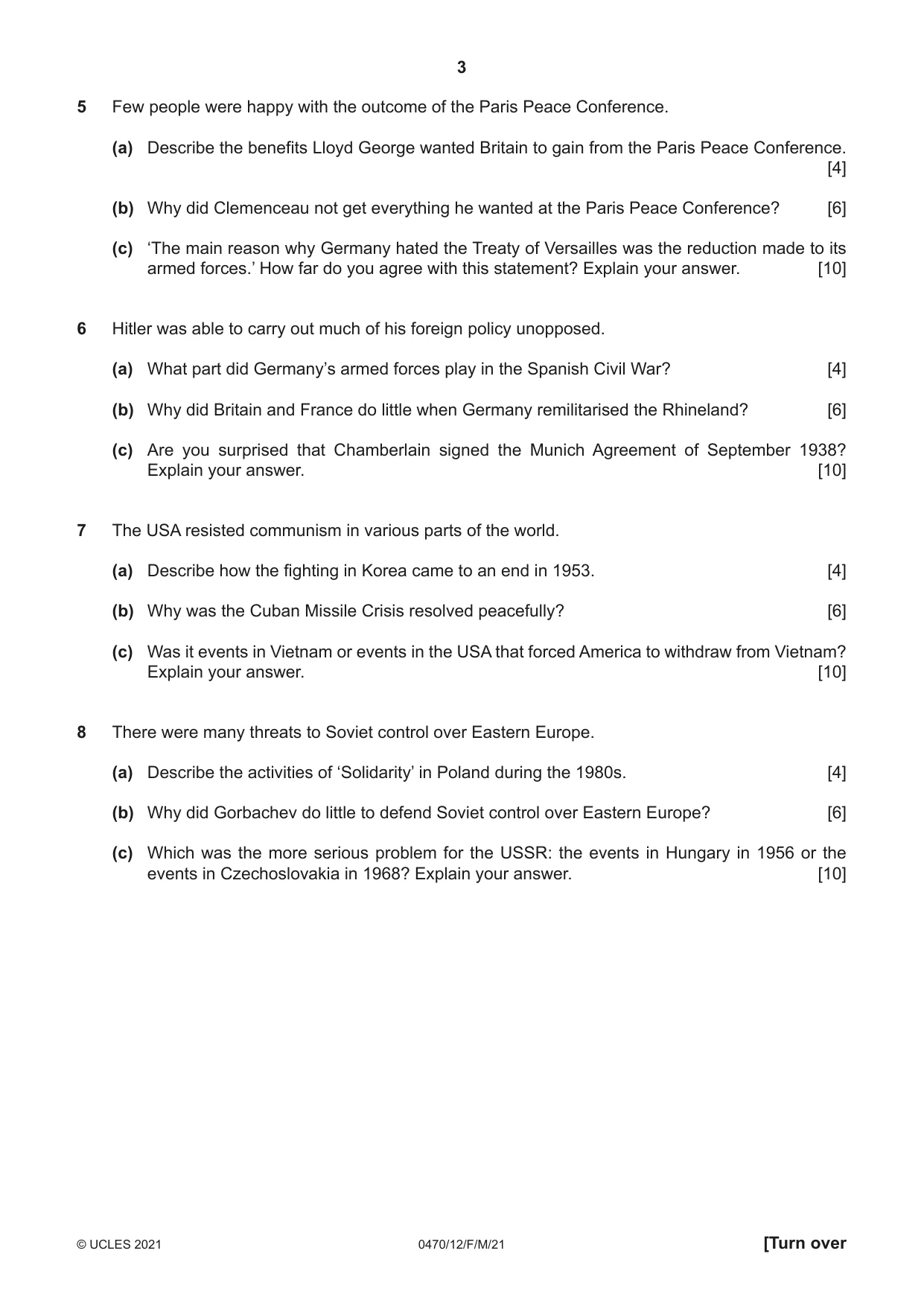 Cambridge IGCSE History 0470 2021 Feb/March Paper 1 · Variant 2 question paper, page 3 of 12