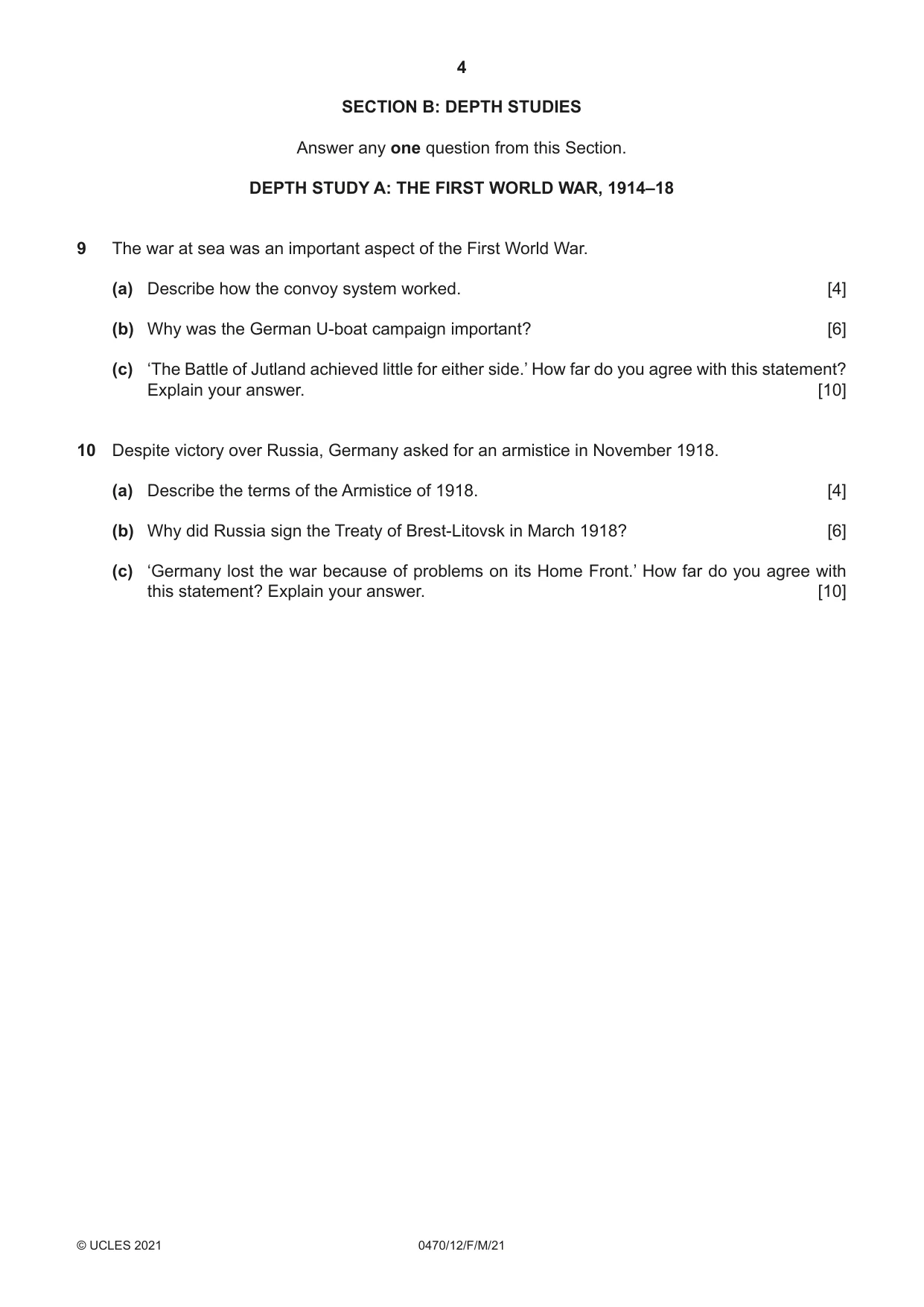 Cambridge IGCSE History 0470 2021 Feb/March Paper 1 · Variant 2 question paper, page 4 of 12